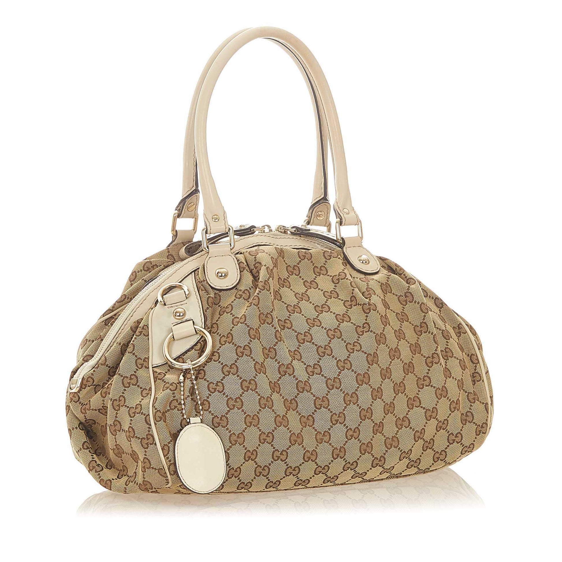 Gucci GG Sukey SHG Canvas White Brown Tote Bag 10