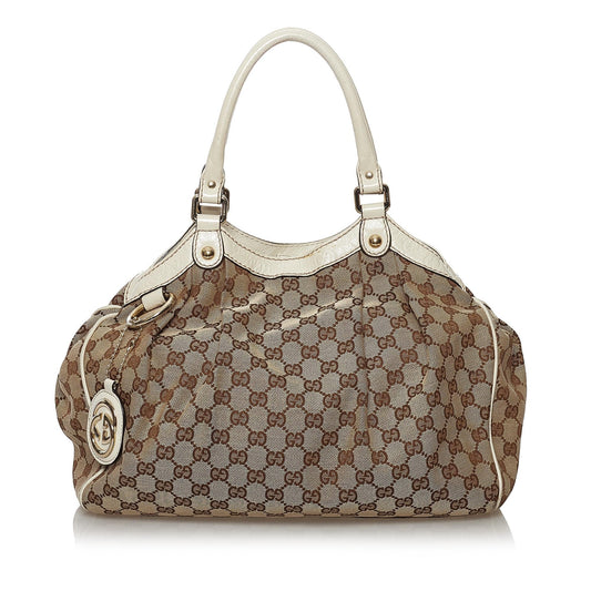 Gucci GG Sukey SHG Canvas White Brown Tote Bag 11