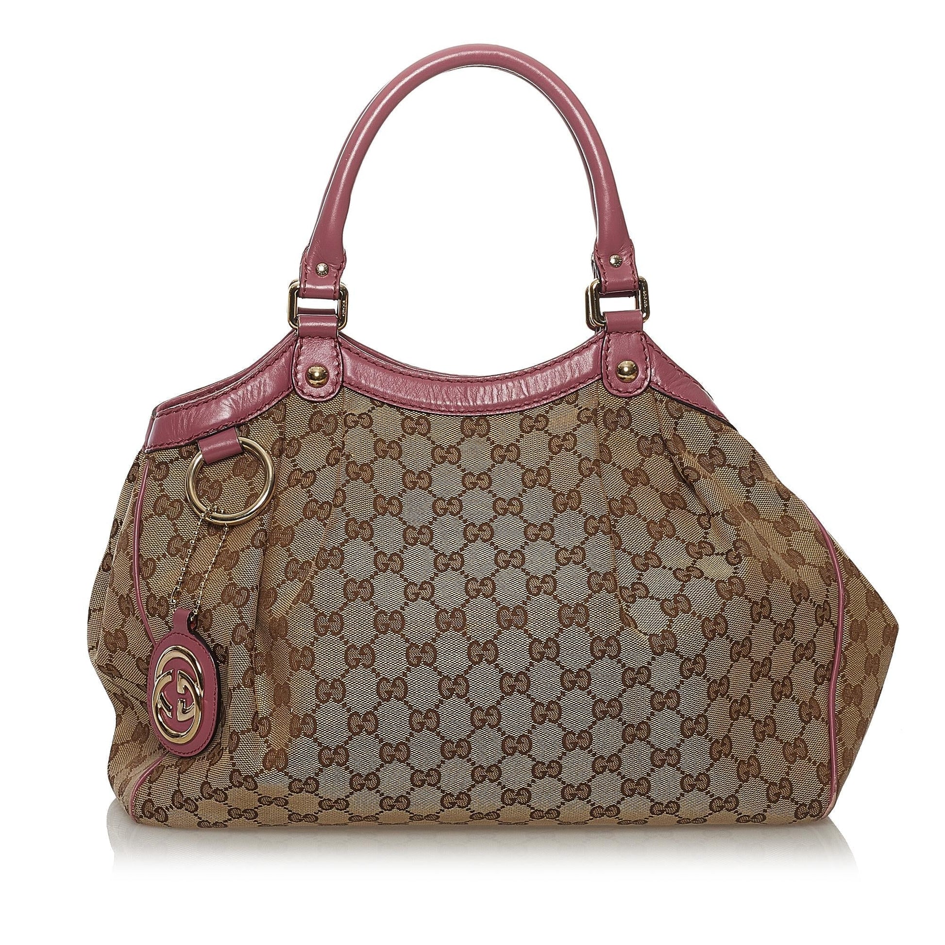 Gucci GG Sukey SHG Canvas Brown Pink Tote Bag