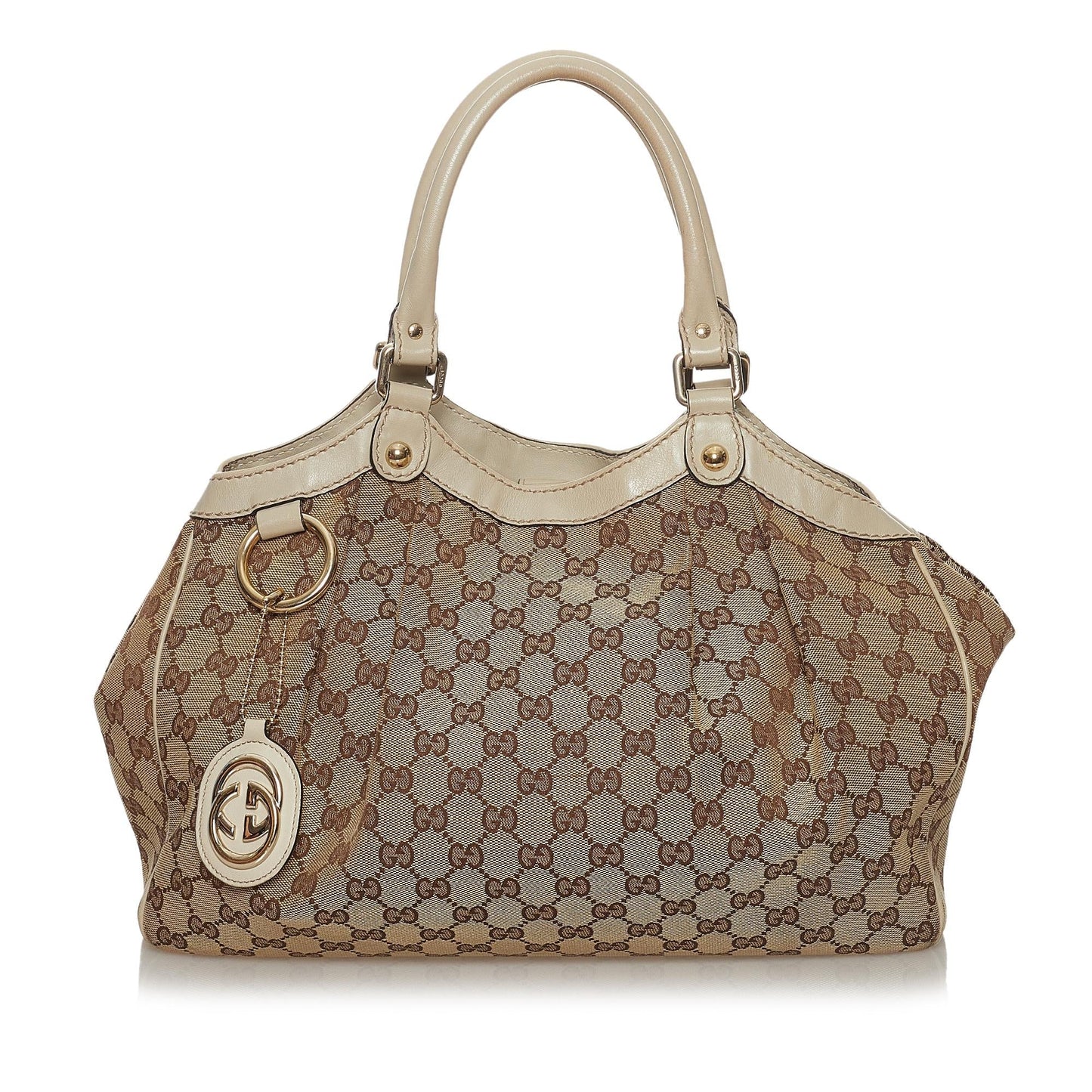 Gucci GG Sukey SHG Canvas White Brown Tote Bag Bag Shg