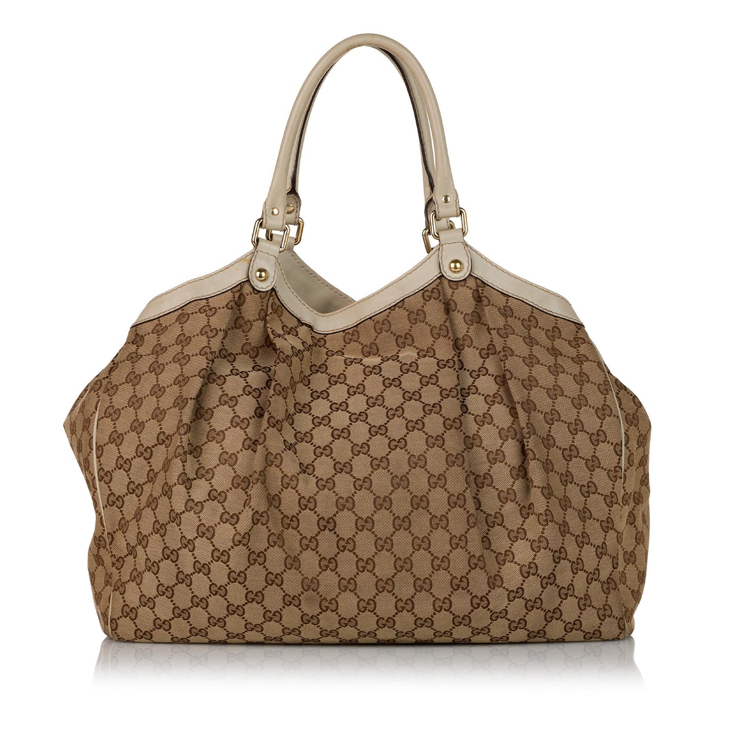 Gucci GG Sukey SHG Canvas Calf White Brown Tote Bag