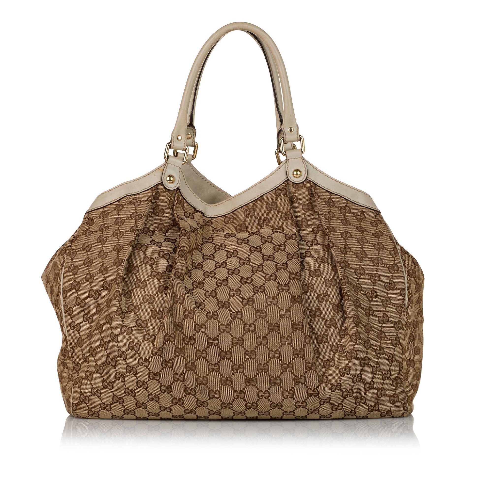 Gucci GG Sukey SHG Canvas Calf White Brown Tote Bag