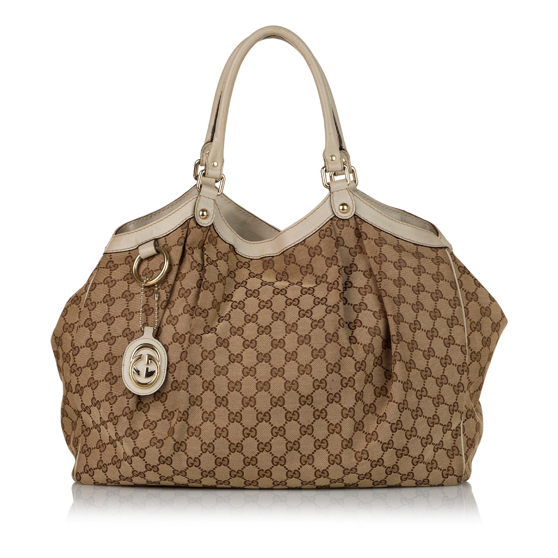 Gucci GG Sukey SHG Canvas Calf White Brown Tote Bag