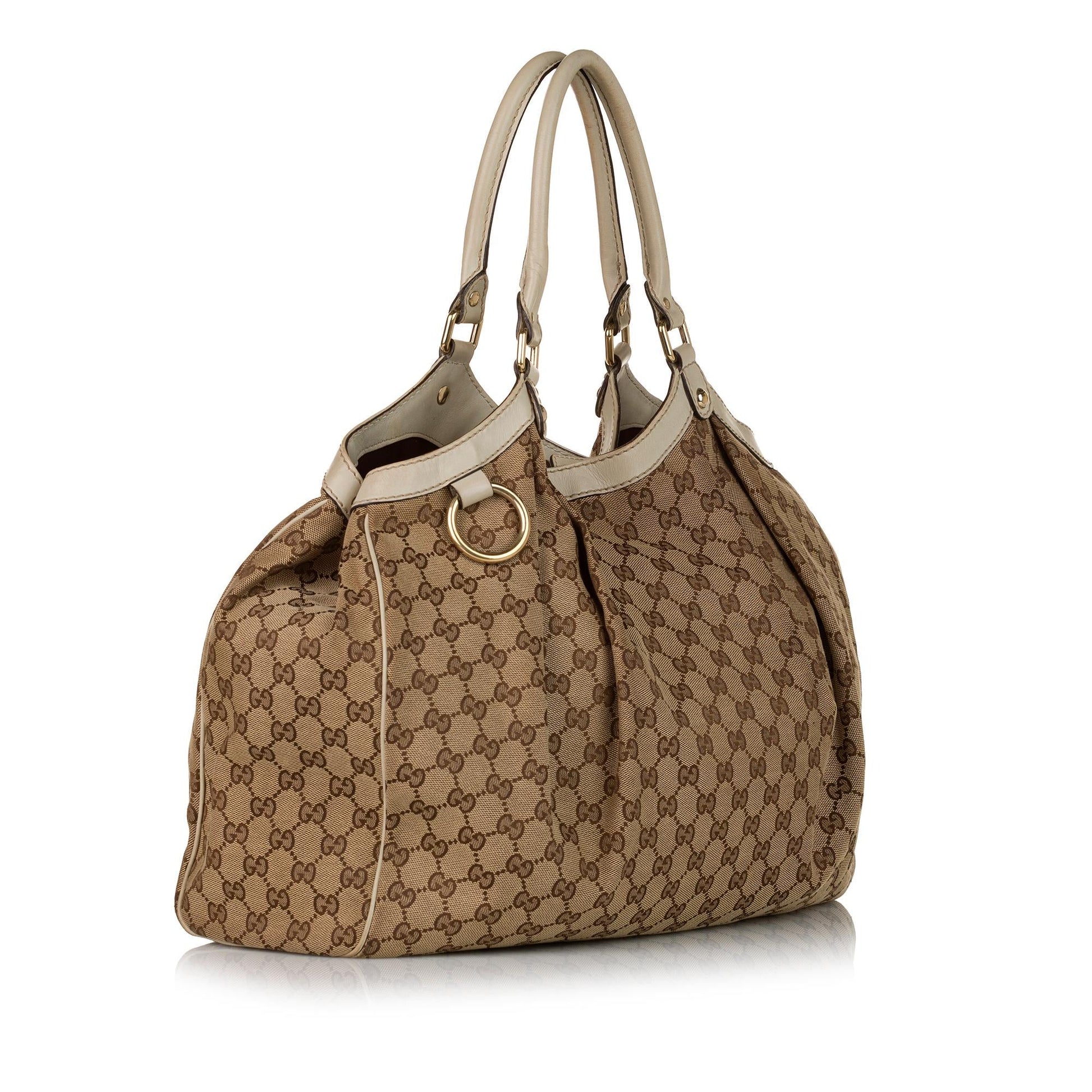 Gucci GG Sukey SHG Canvas Calf White Brown Tote Bag