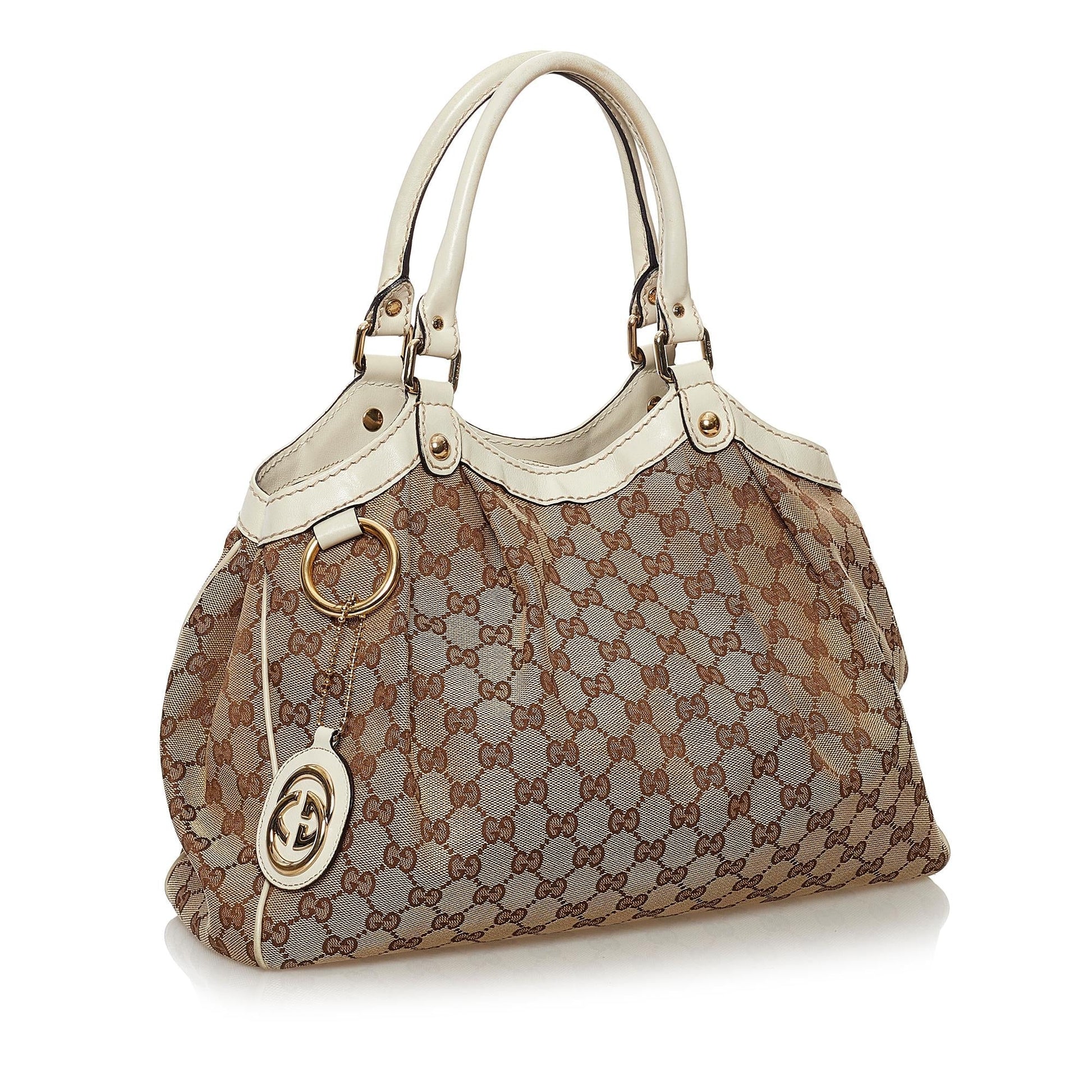 Gucci GG Sukey SHG Canvas White Brown Tote Bag 5