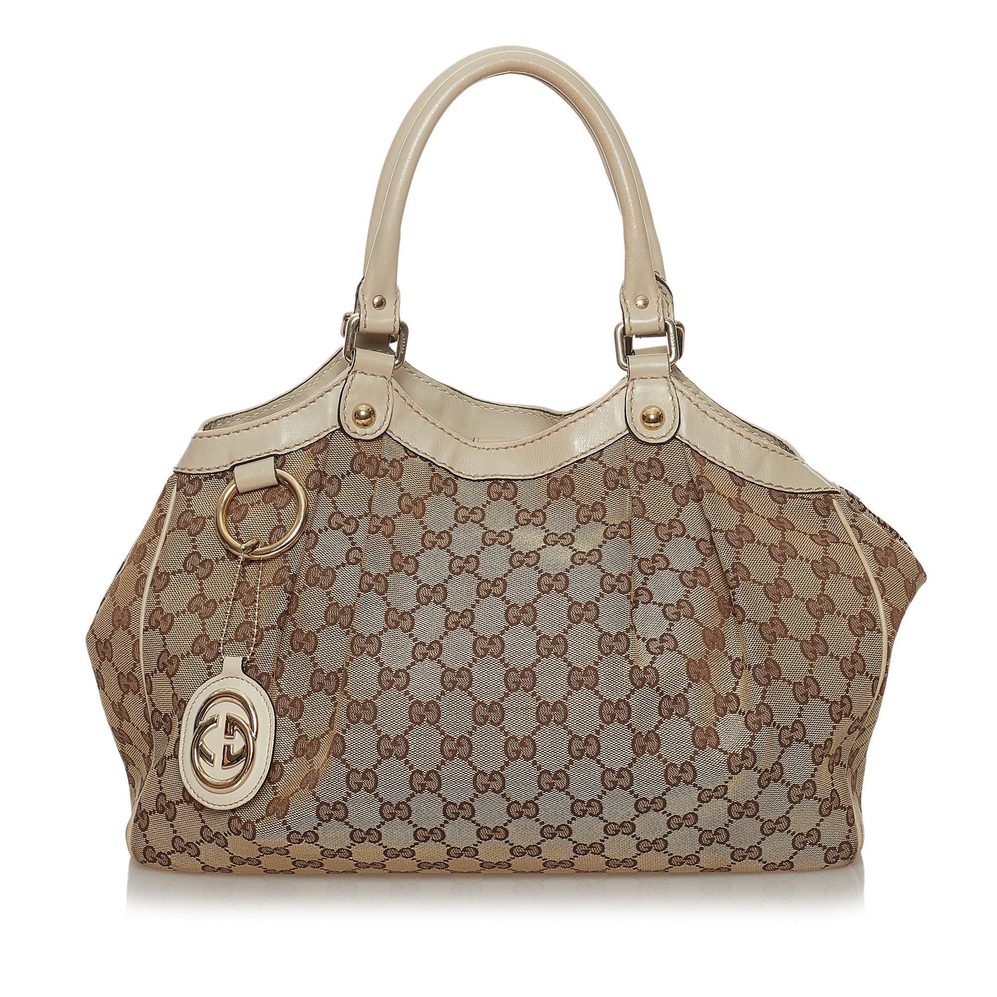 Gucci GG Sukey SHG Canvas White Brown Tote Bag 6