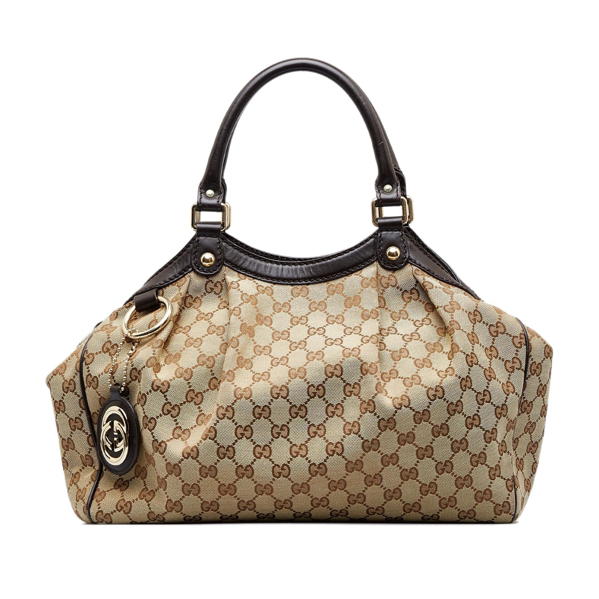 Gucci GG Sukey SHG-9kpI7i Canvas Calf Brown Tote Bag