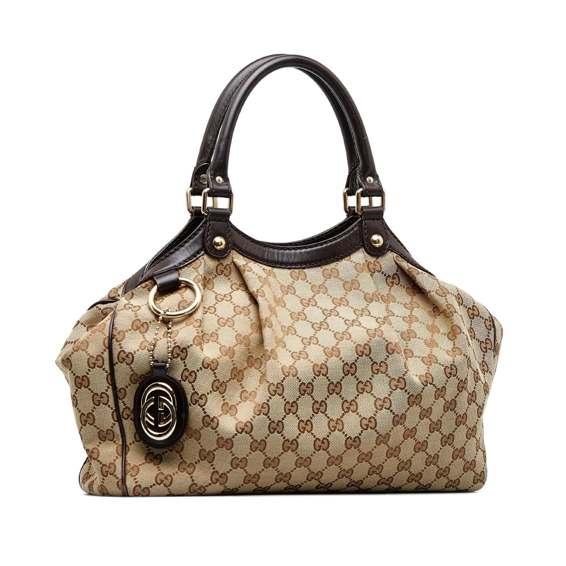 Gucci GG Sukey SHG-9kpI7i Canvas Calf Brown Tote Bag
