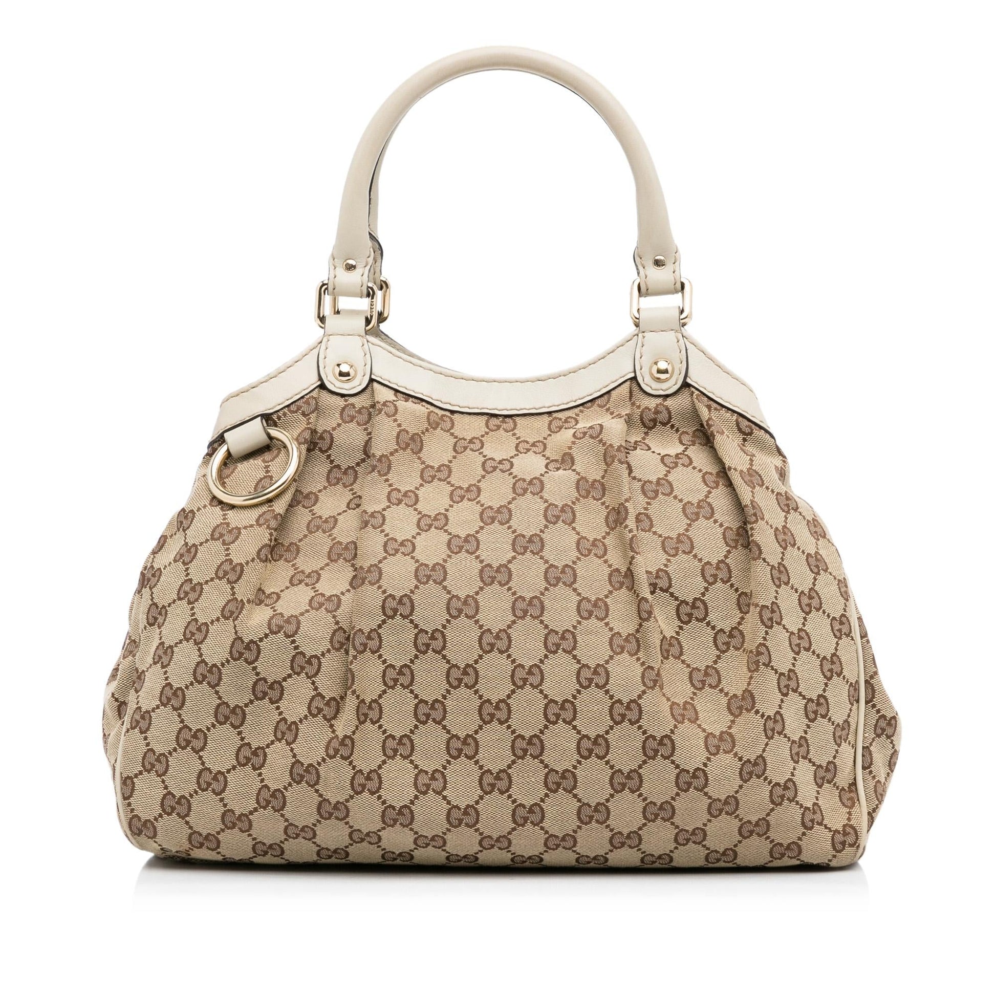 Gucci GG Sukey SHG-NtlWYR Canvas Calf White Brown Tote Bag
