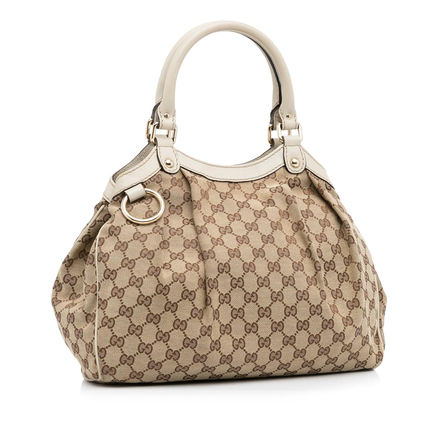 Gucci GG Sukey SHG-NtlWYR Canvas Calf White Brown Tote Bag