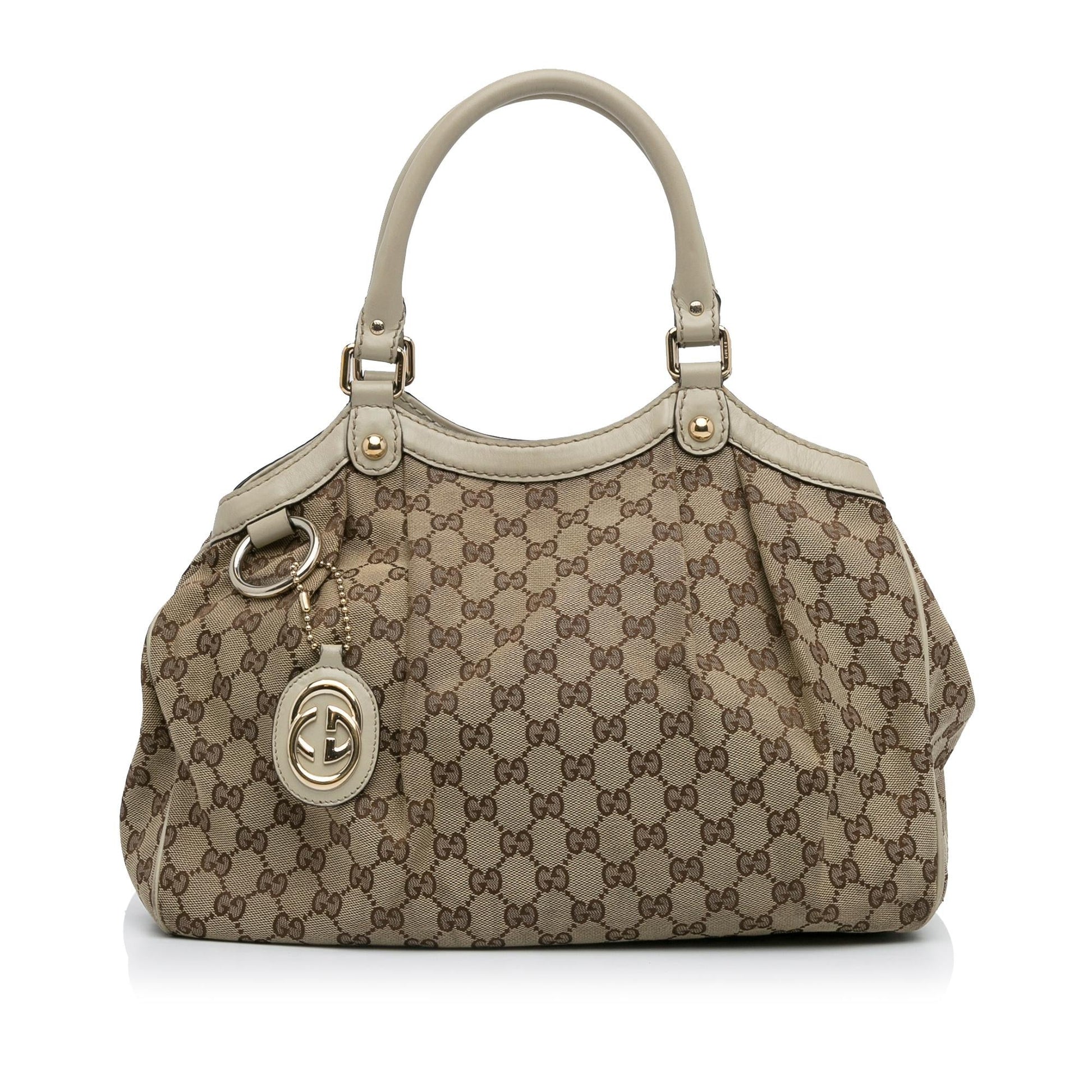 Gucci GG Sukey SHG-PPkJyj Canvas Calf White Brown Tote Bag