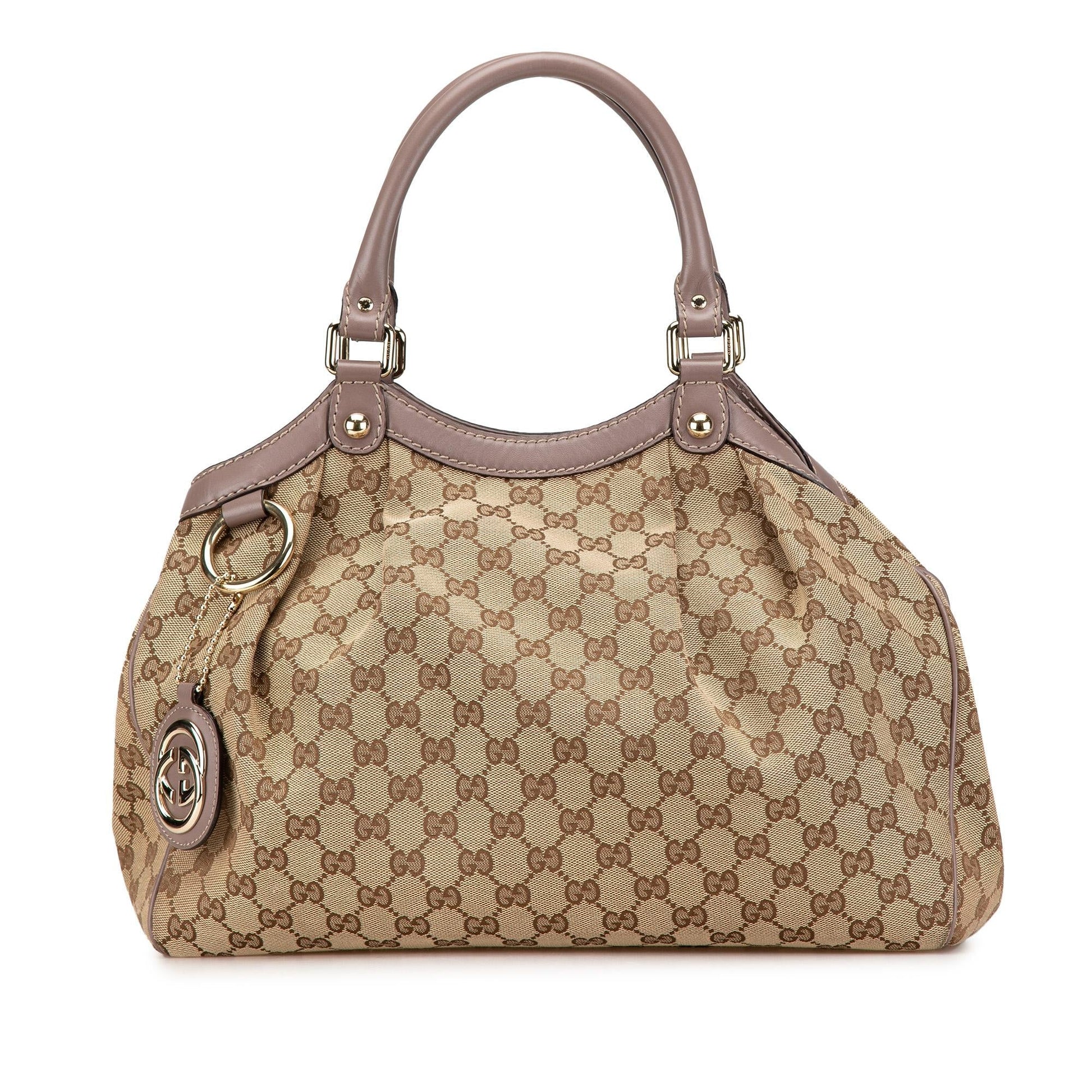 Gucci GG Sukey Canvas Calf Brown Tote Bag Shg Iquobb
