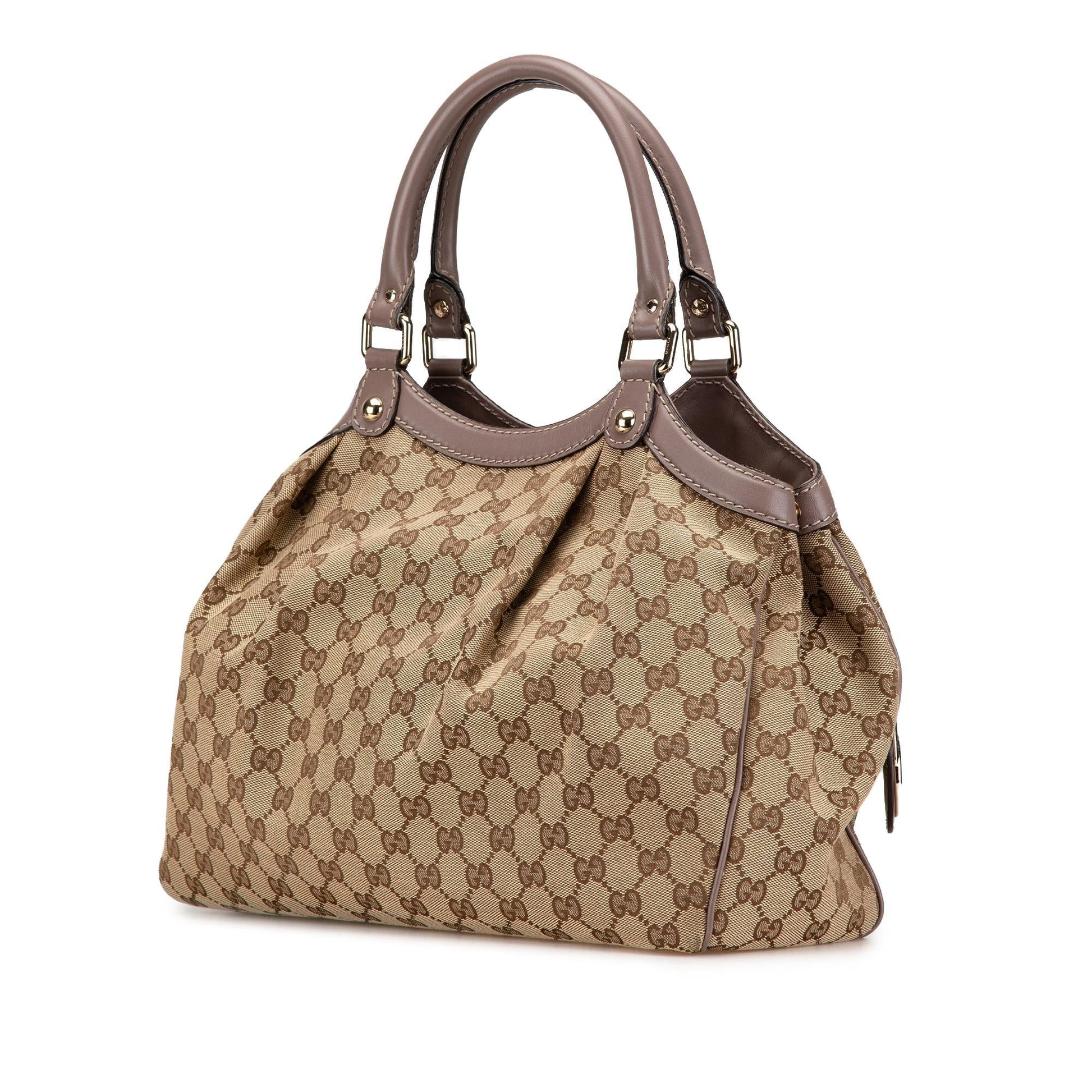 Gucci GG Sukey Canvas Calf Brown Tote Bag Shg Iquobb
