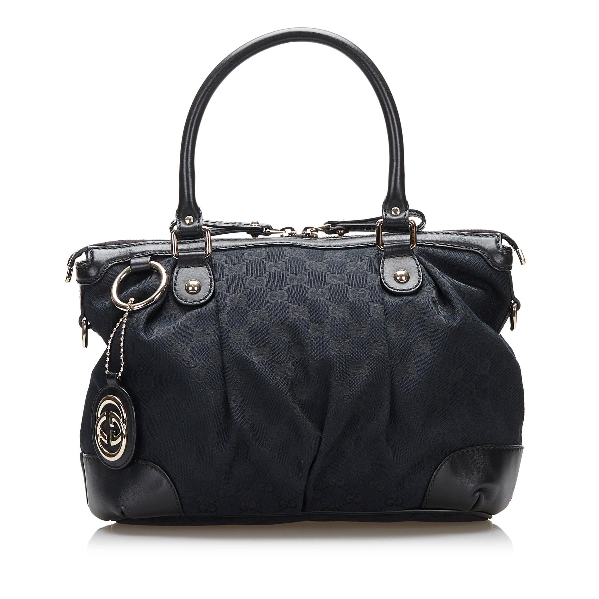 Gucci GG Sukey SHG Canvas Calf Black Satchel Bag