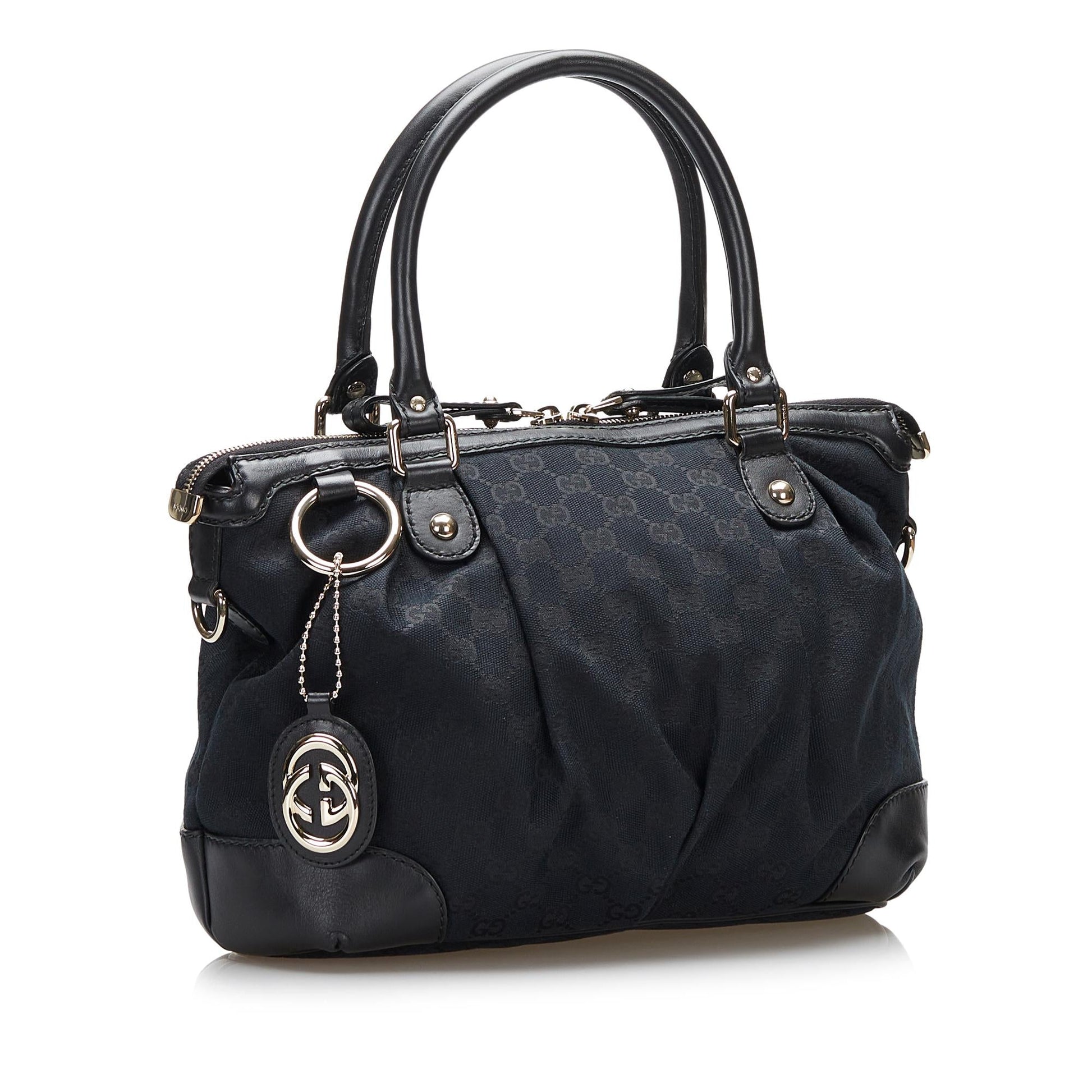 Gucci GG Sukey SHG Canvas Calf Black Satchel Bag