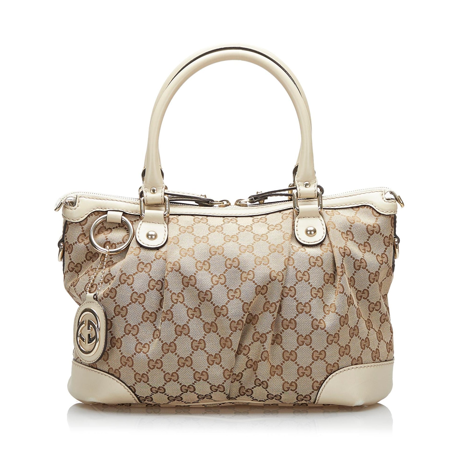 Gucci GG Sukey SHG-AWPKYW Canvas Calf White Brown Satchel Bag