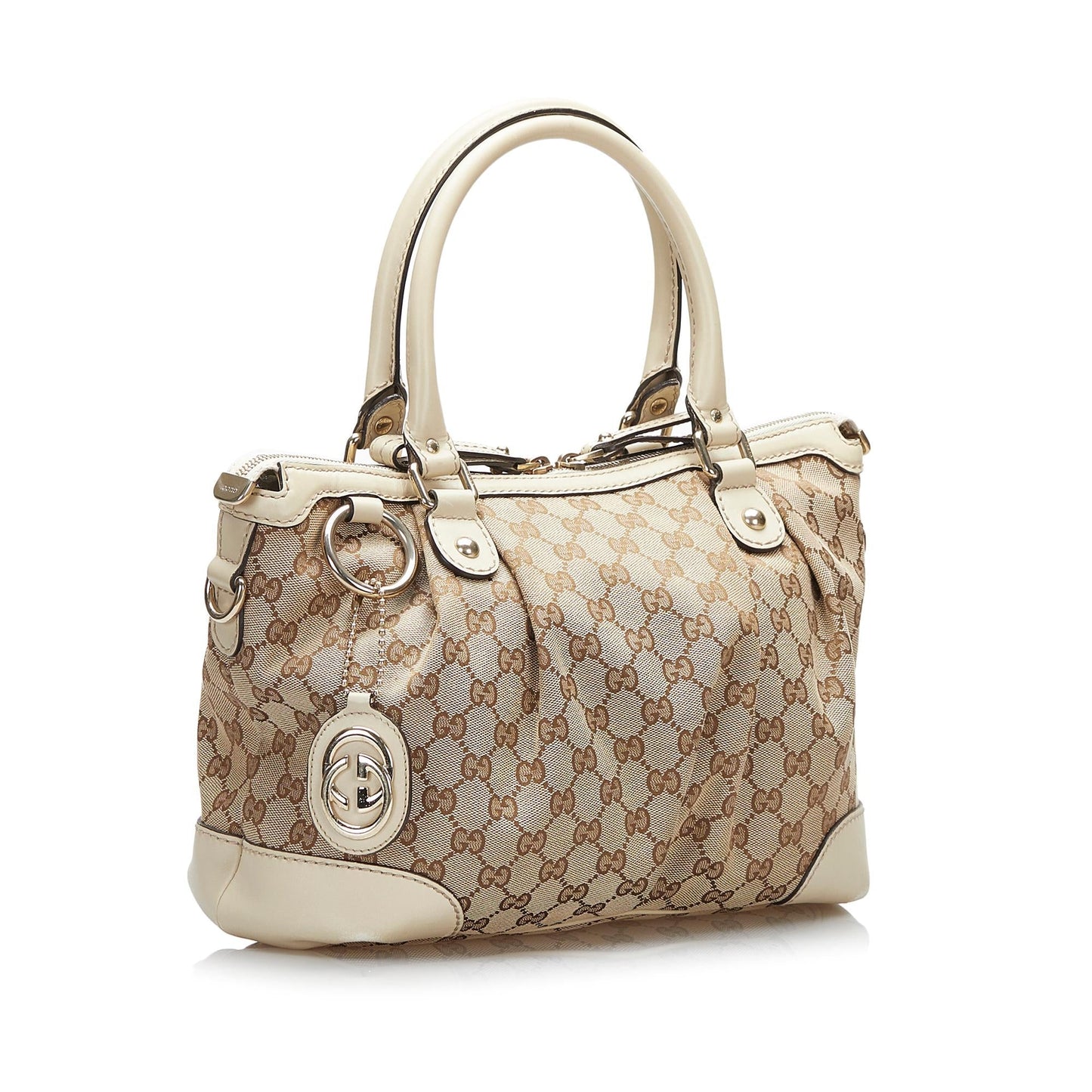 Gucci GG Sukey SHG-AWPKYW Canvas Calf White Brown Satchel Bag