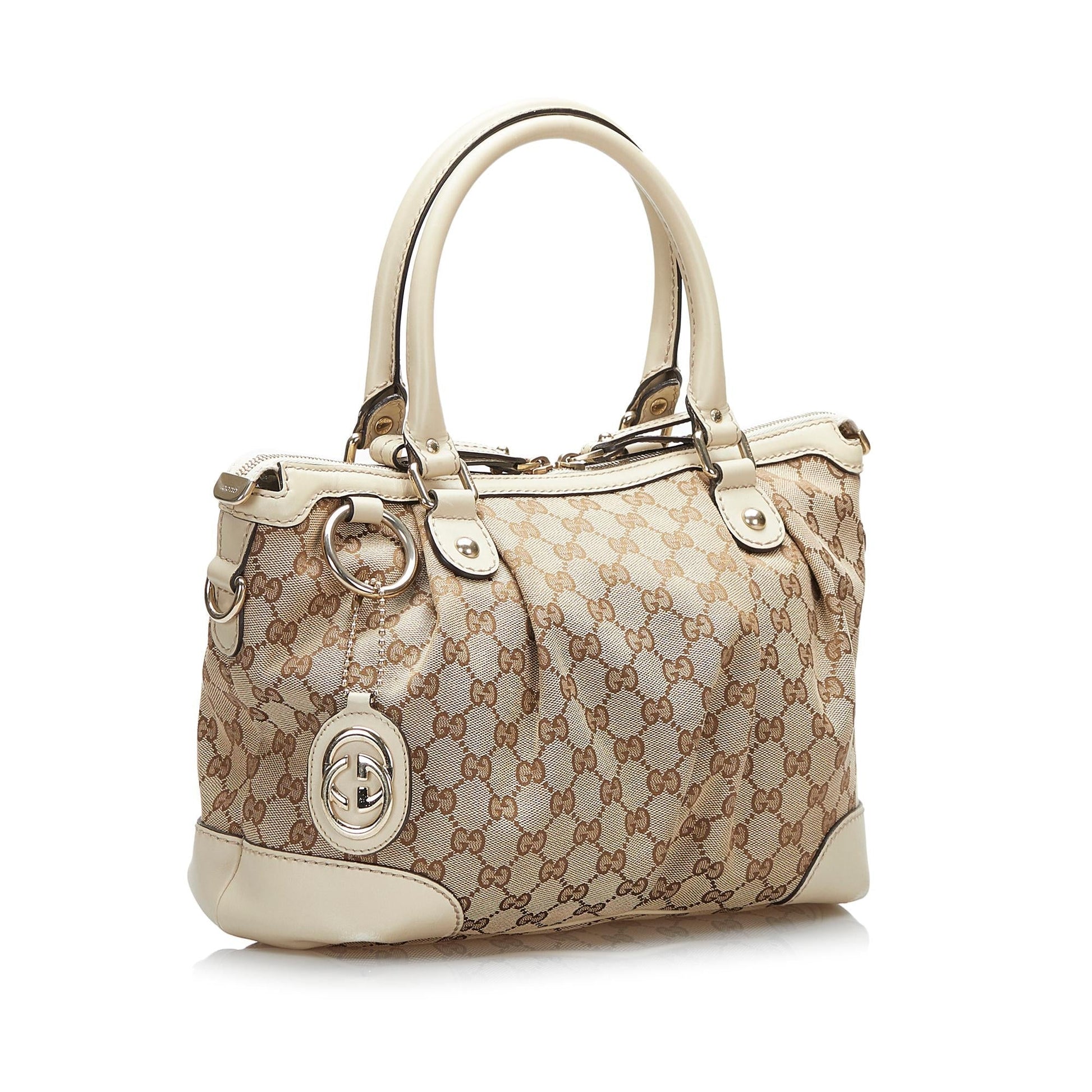 Gucci GG Sukey SHG-AWPKYW Canvas Calf White Brown Satchel Bag