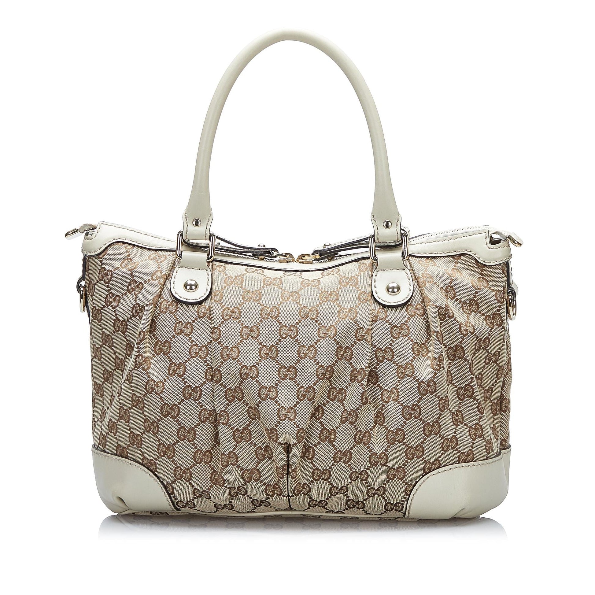 Gucci GG Sukey SHG-qlDjK2 Canvas Calf White Brown Satchel Bag