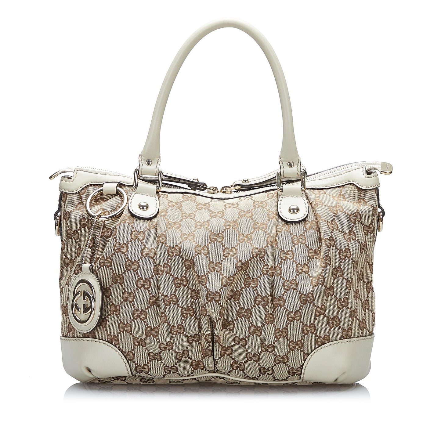 Gucci GG Sukey SHG-qlDjK2 Canvas Calf White Brown Satchel Bag