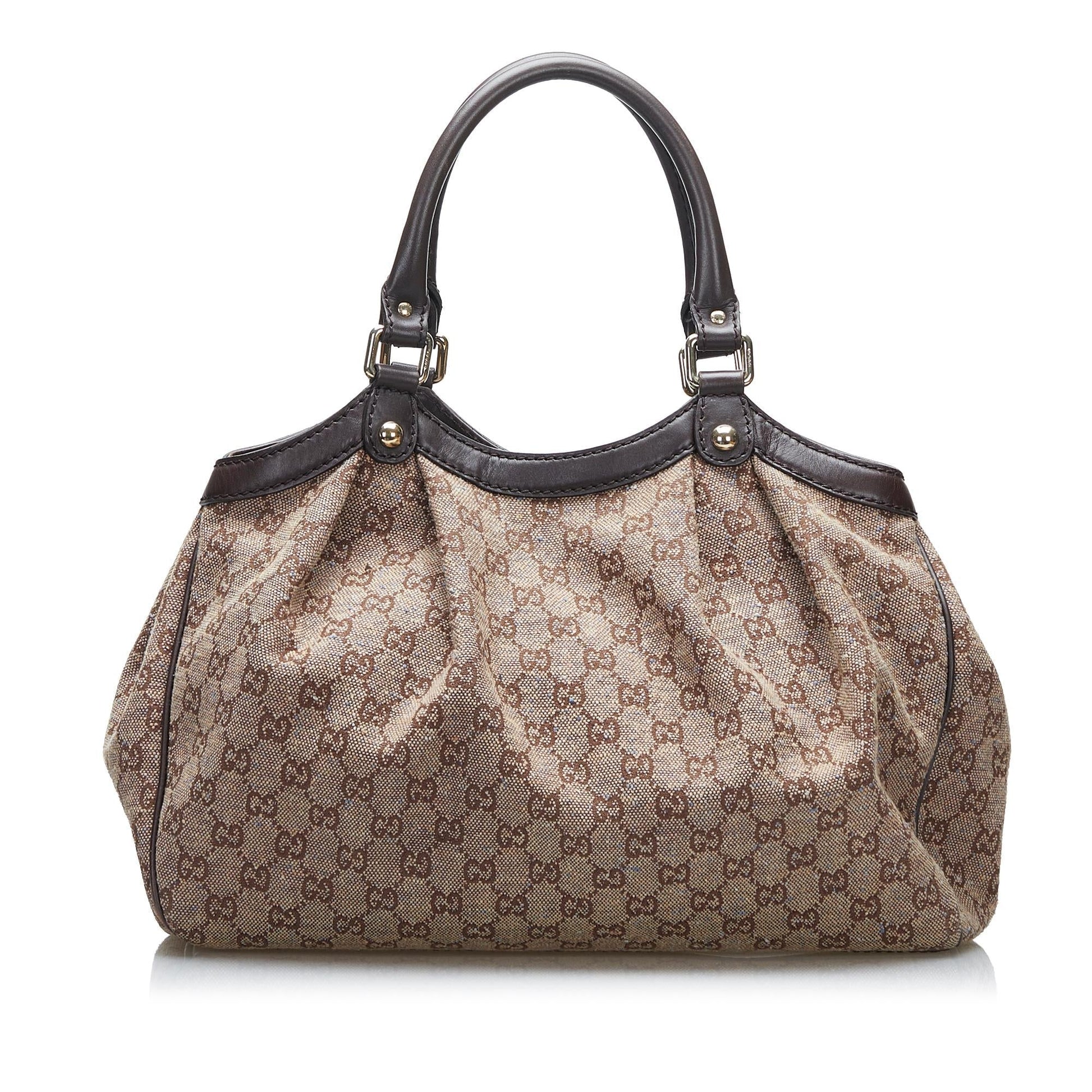 Gucci GG Sukey SHG-9YbwGD Canvas Calf Brown Tote Bag