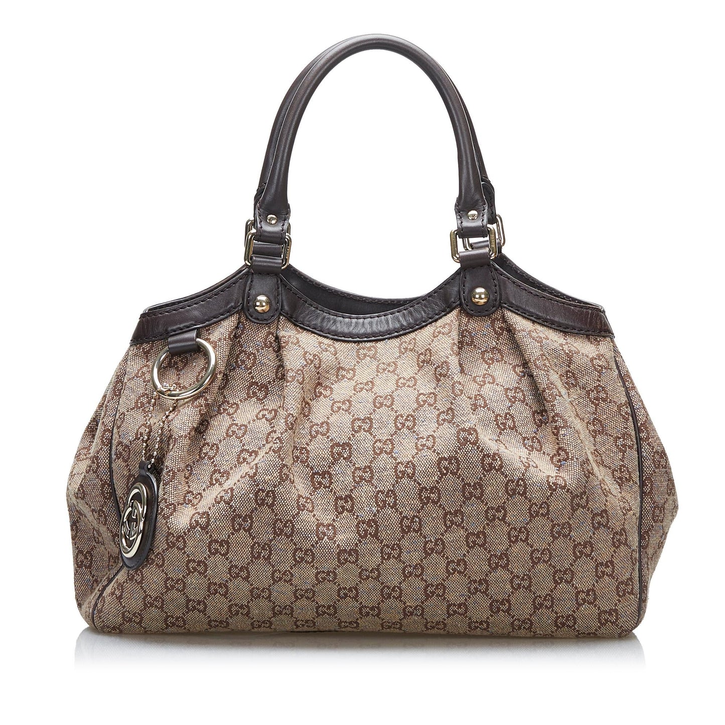 Gucci GG Sukey SHG-9YbwGD Canvas Calf Brown Tote Bag