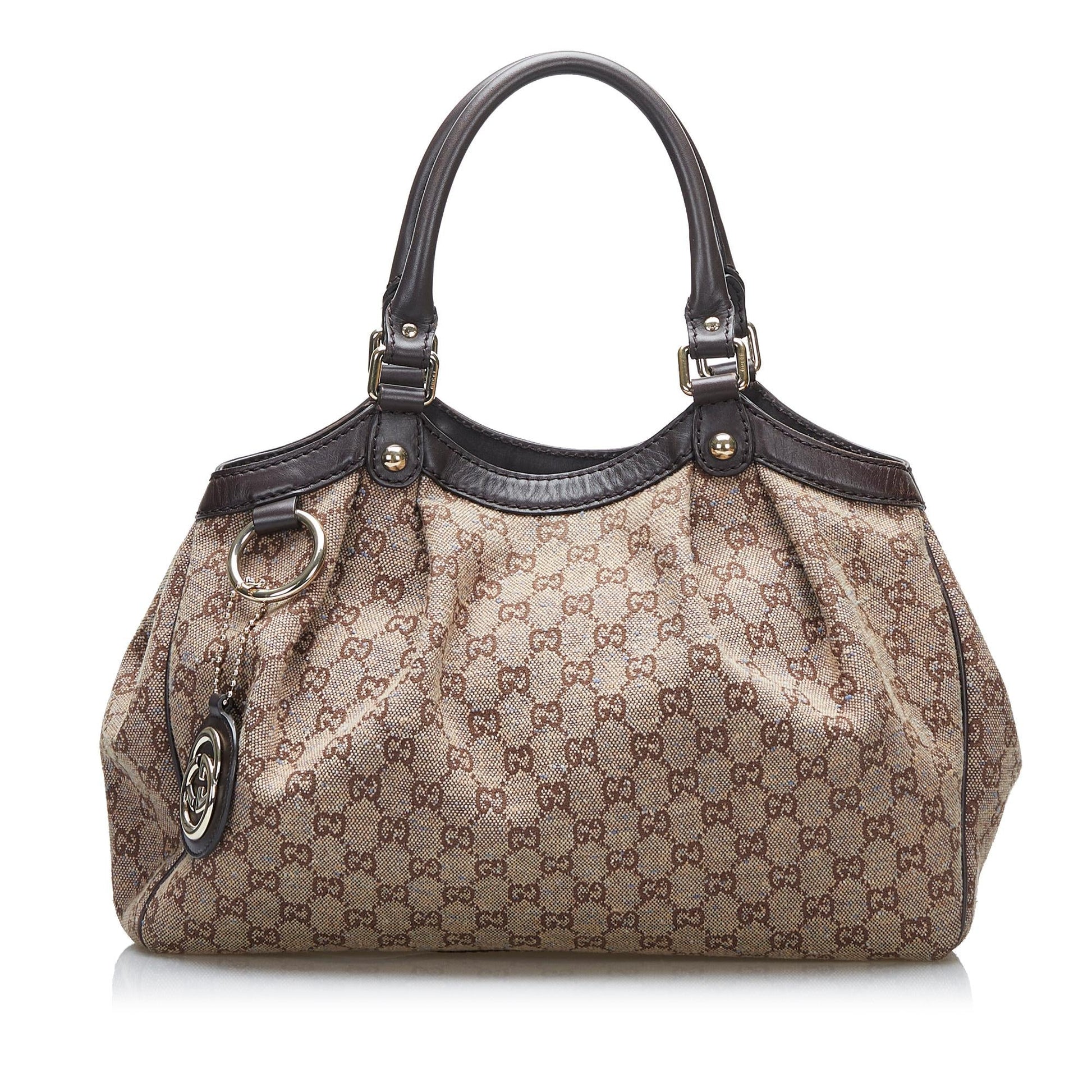 Gucci GG Sukey SHG-9YbwGD Canvas Calf Brown Tote Bag