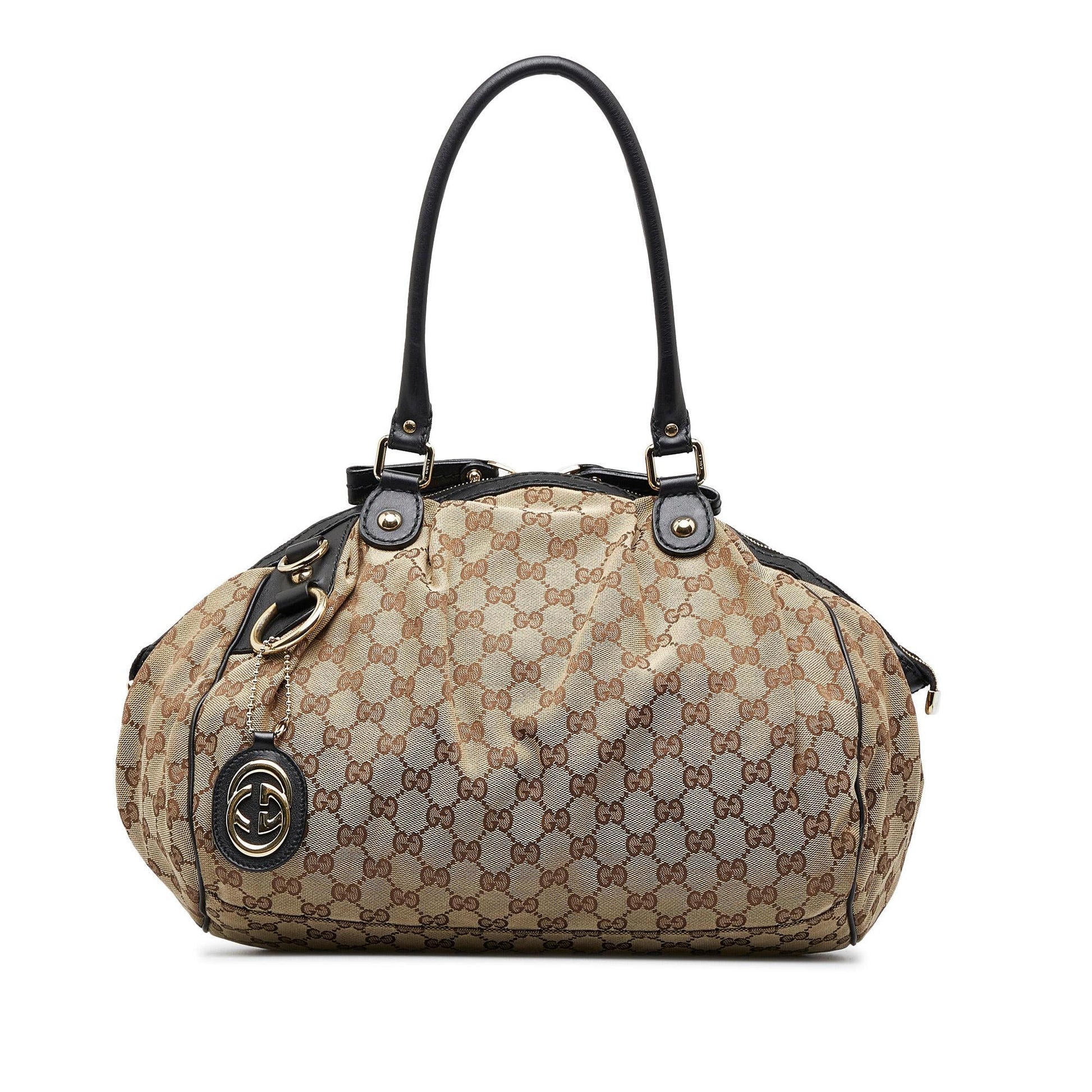 Gucci GG Sukey SHG-tP1dCU Canvas Calf Black Brown Shoulder Bag