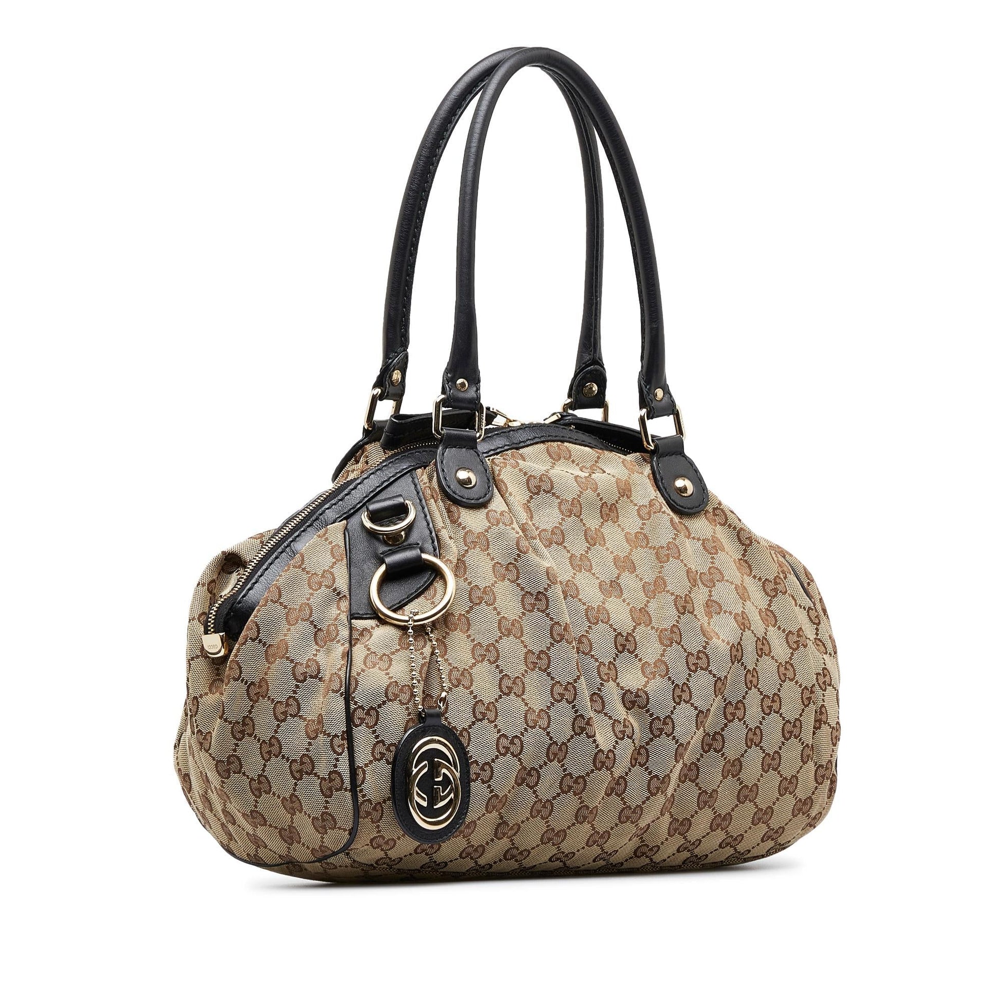 Gucci GG Sukey SHG-tP1dCU Canvas Calf Black Brown Shoulder Bag