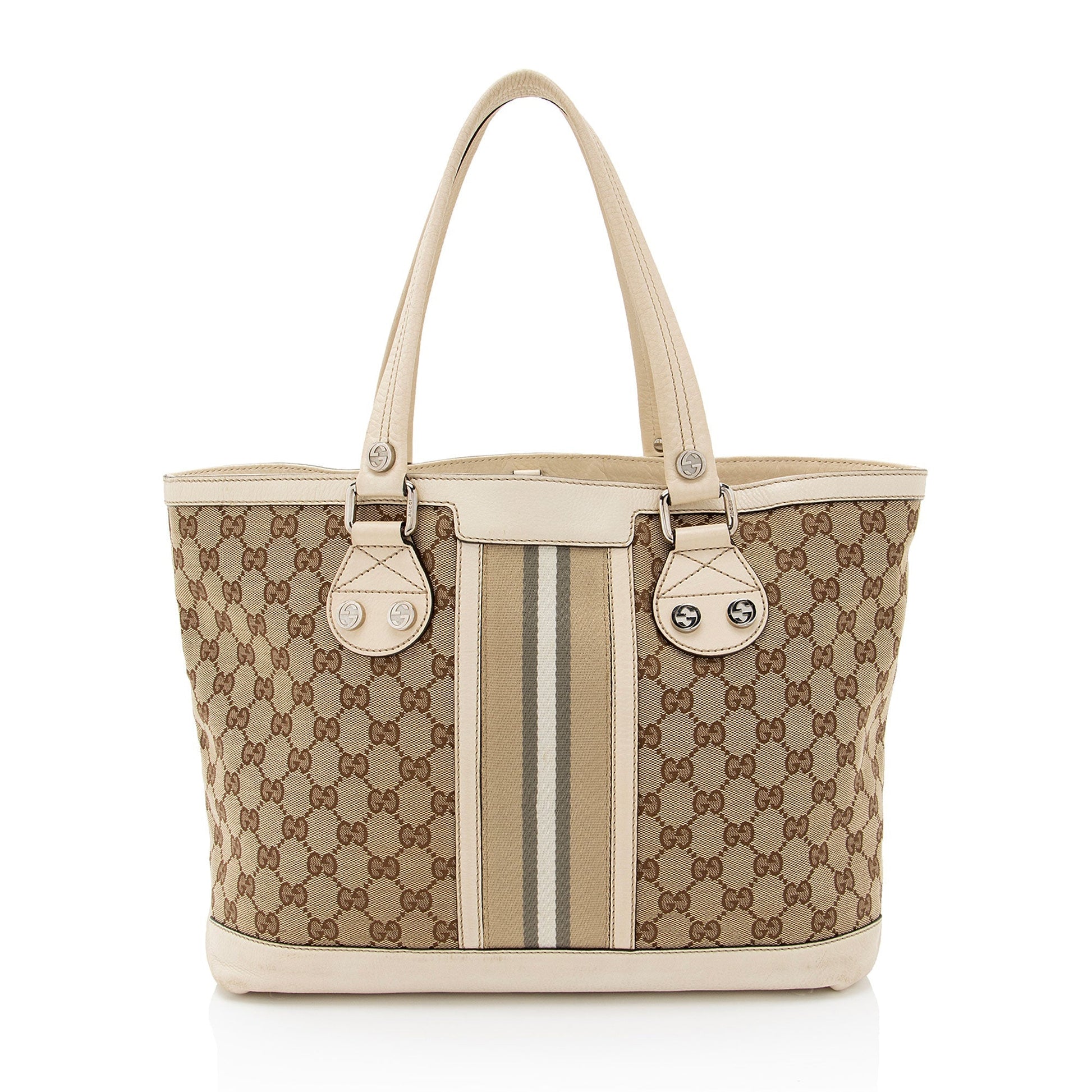 Gucci GG Sunset SHF-j6mer4 Leather Canvas Nylon White Tote Bag
