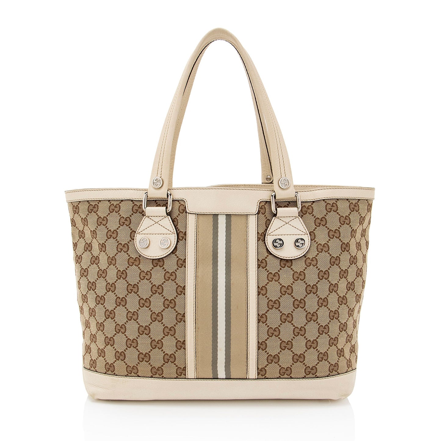 Gucci GG Sunset SHF-j6mer4 Leather Canvas Nylon White Tote Bag