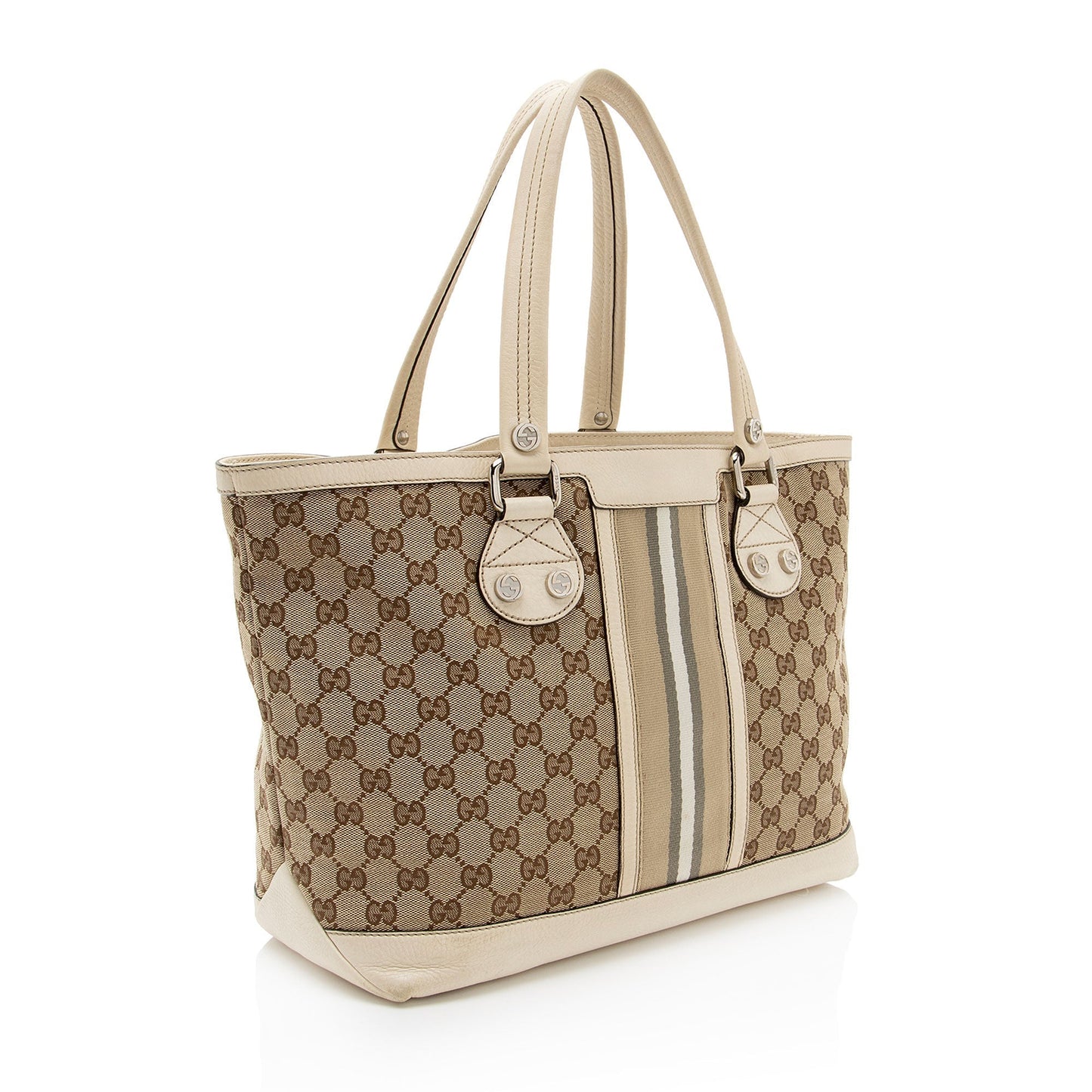 Gucci GG Sunset SHF-j6mer4 Leather Canvas Nylon White Tote Bag