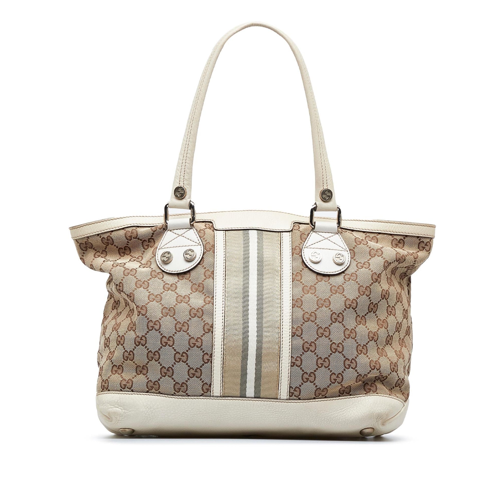Gucci GG Sunset SHG-zwzHNl Canvas Calf White Brown Tote Bag