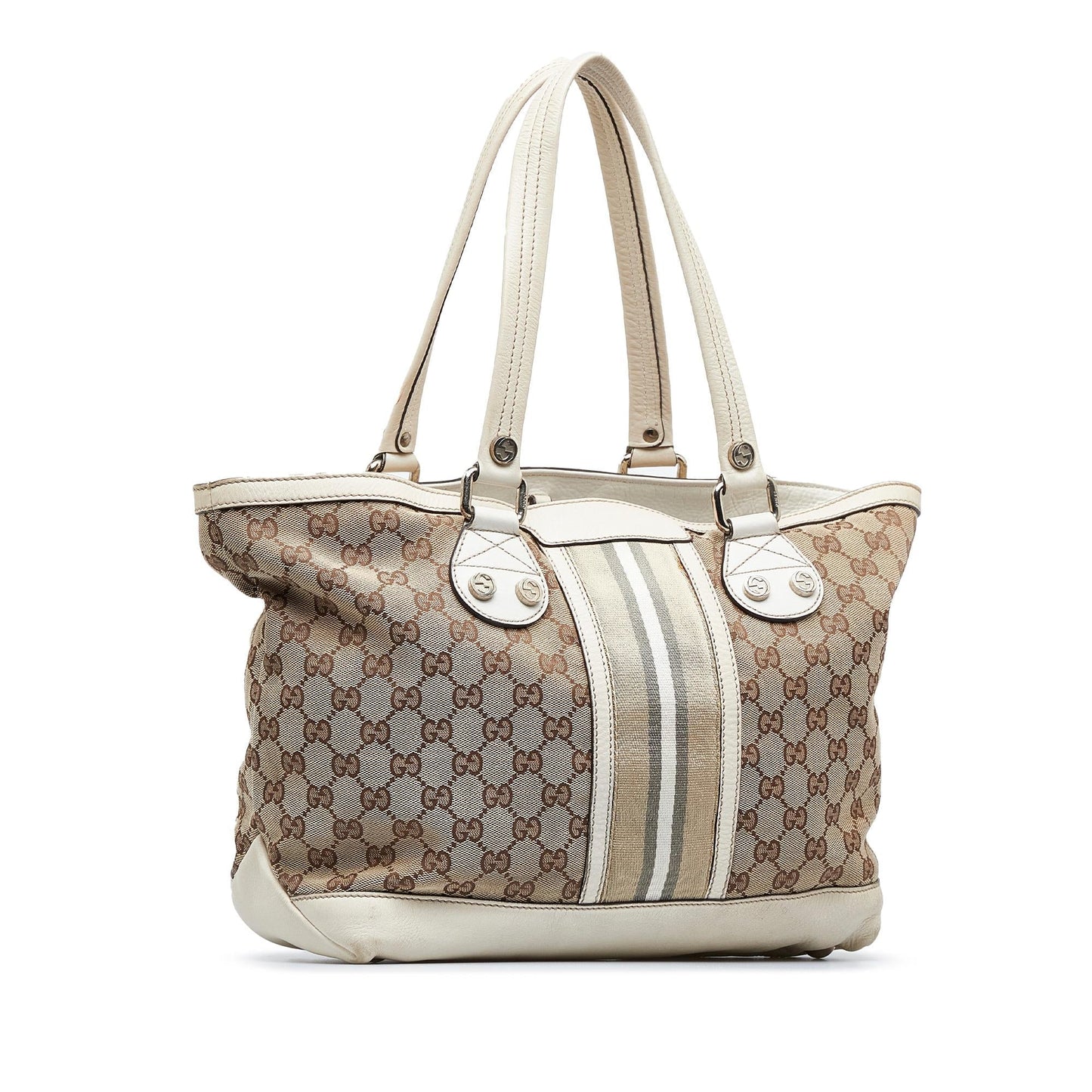 Gucci GG Sunset SHG-zwzHNl Canvas Calf White Brown Tote Bag
