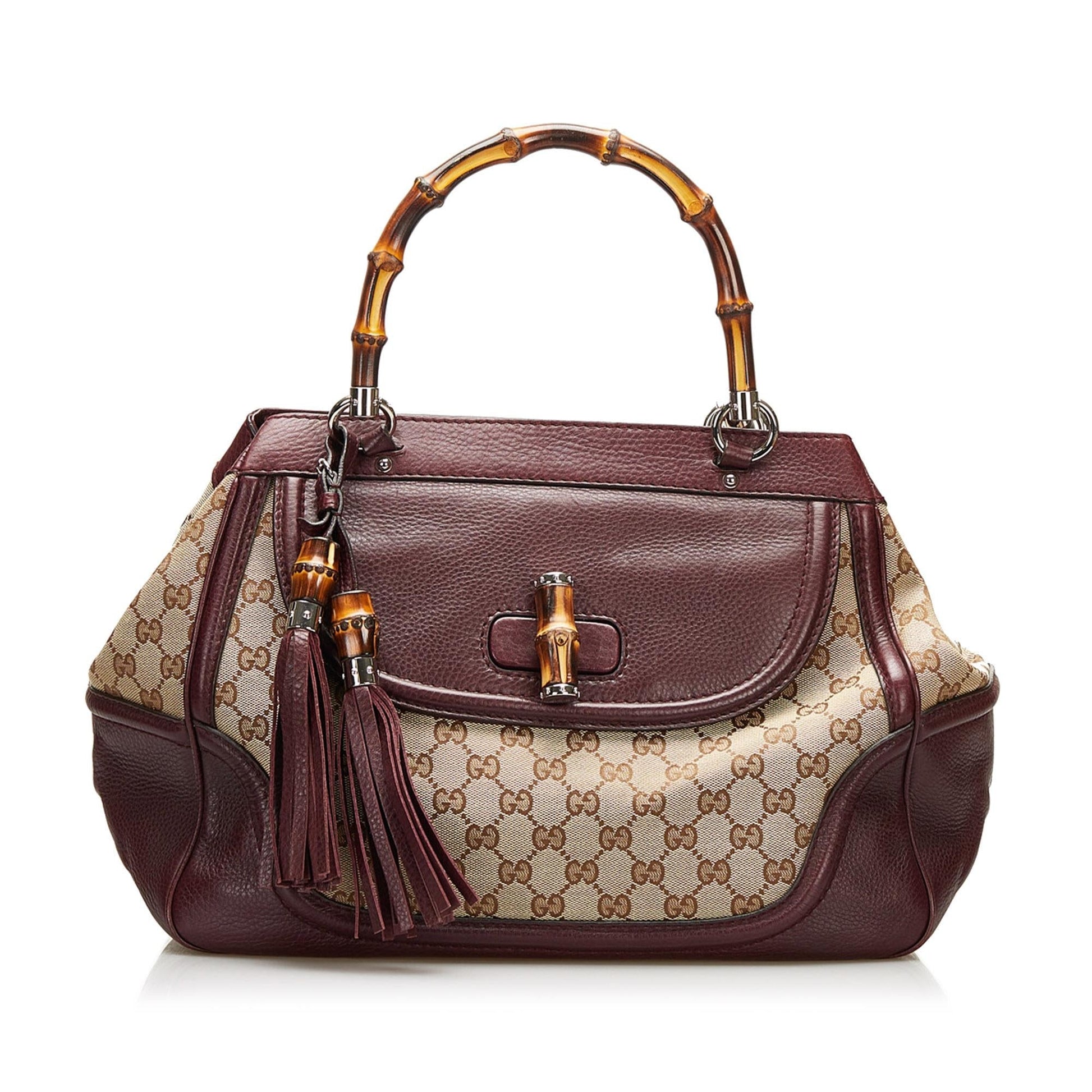 Gucci GG Tassel Bamboo SHG Canvas Brown Satchel Bag