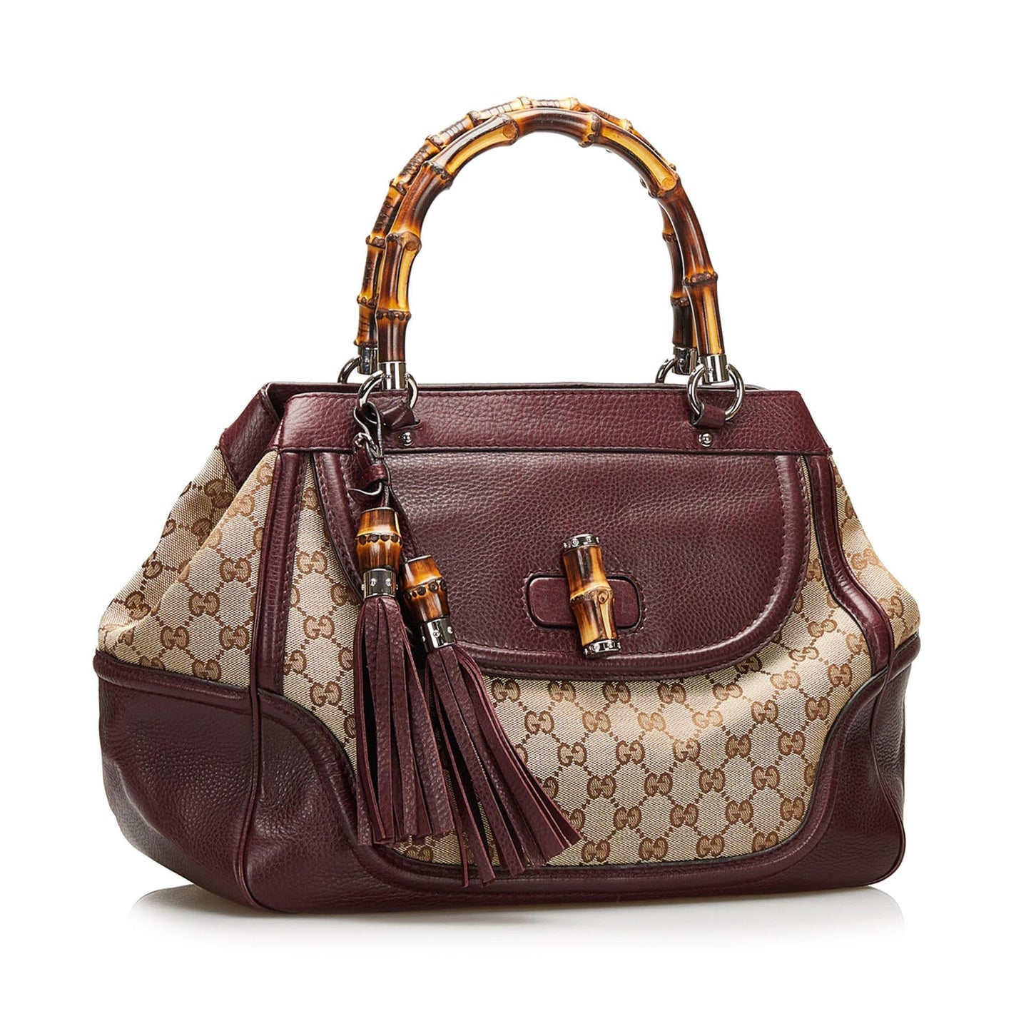 Gucci GG Tassel Bamboo SHG Canvas Brown Satchel Bag