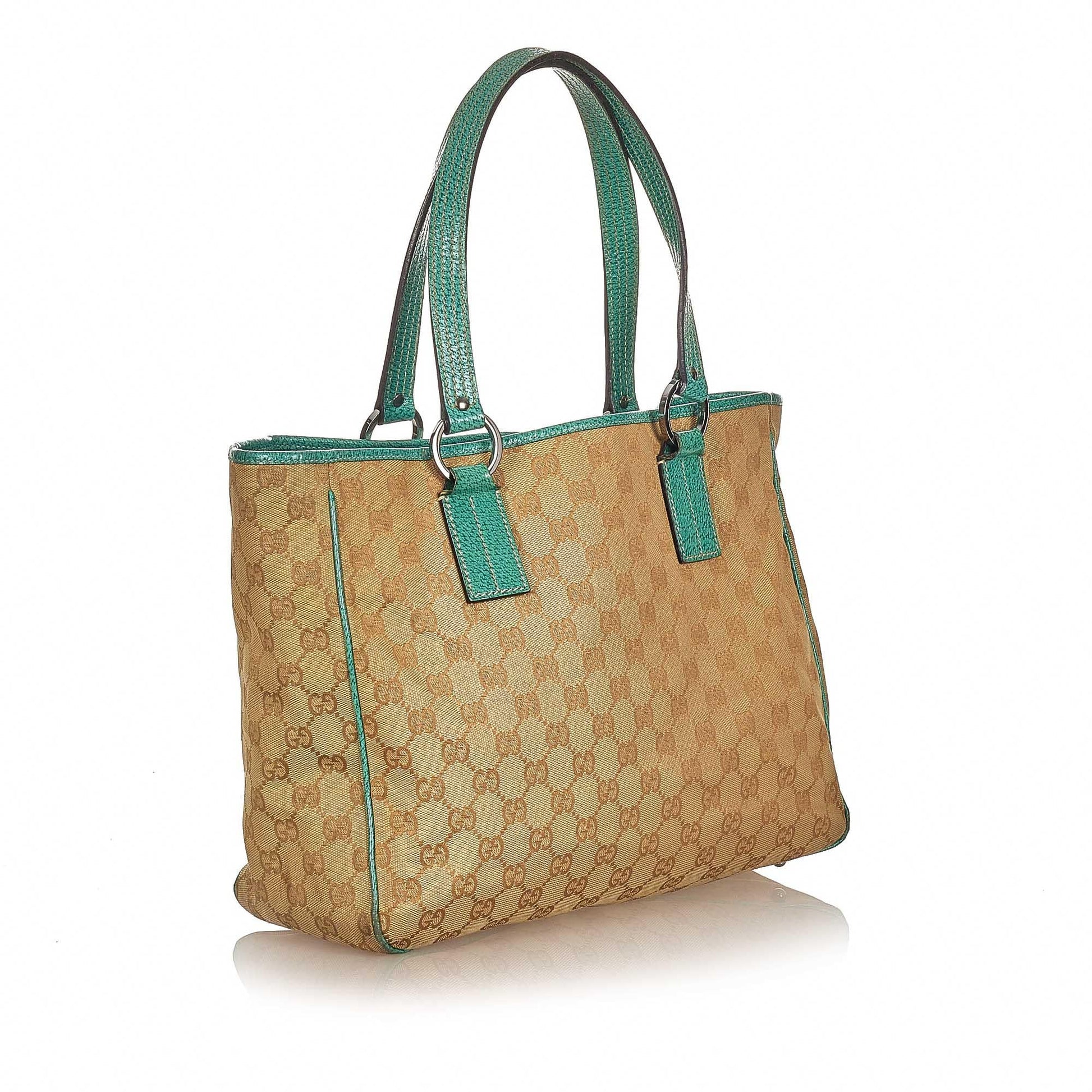 Gucci GG SHG Canvas Brown Blue Tote Bag