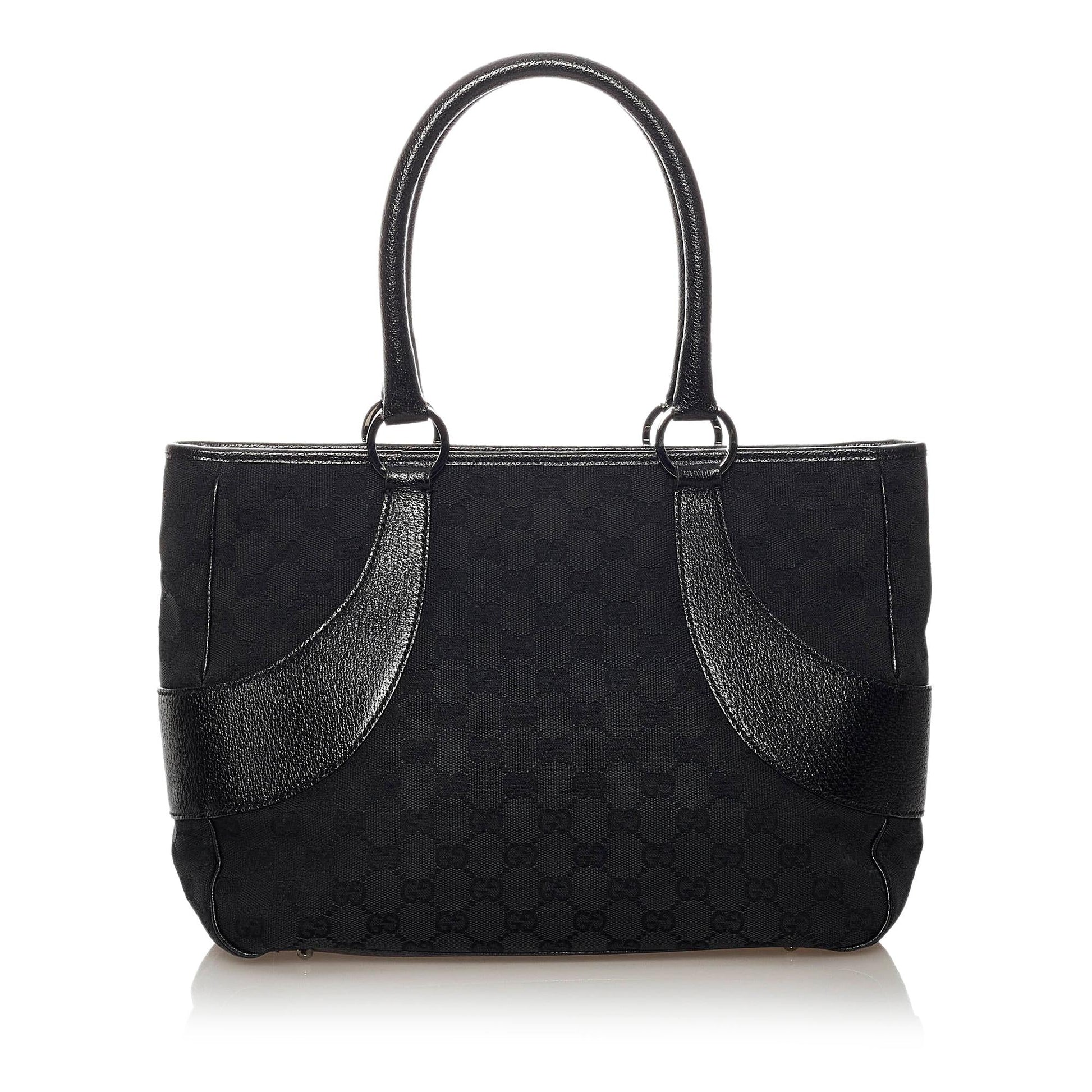 Gucci GG SHG Canvas Calf Black Tote Bag Bag Shg