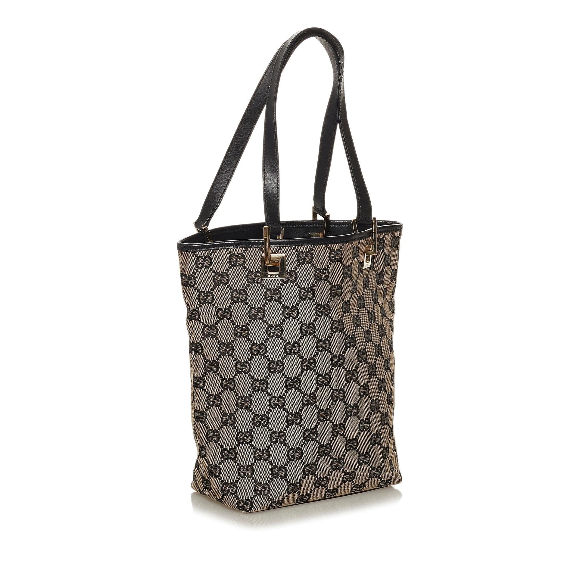 Gucci GG SHG Canvas Calf Grey Tote Bag 3