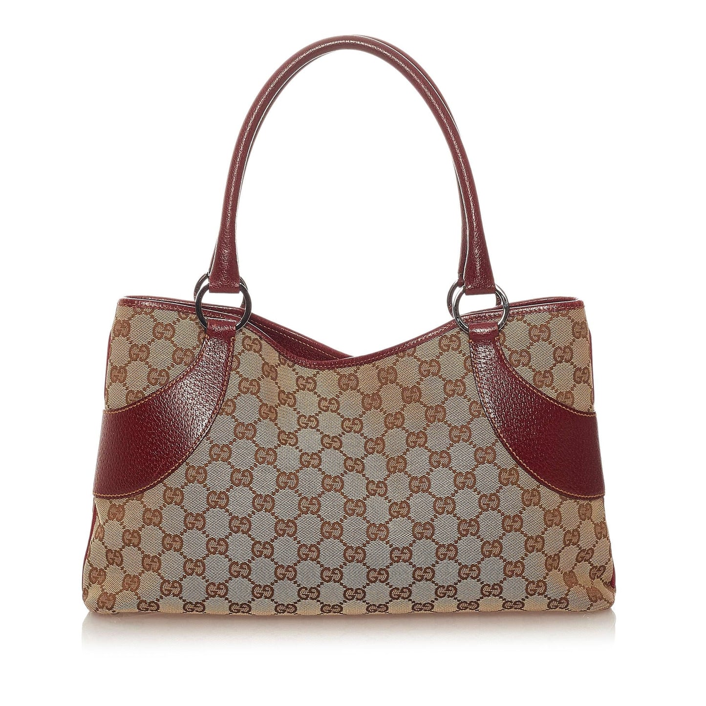 Gucci GG SHG Canvas Brown Red Tote Bag Bag Shg