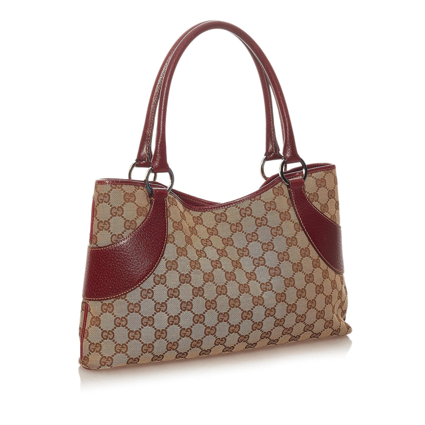 Gucci GG SHG Canvas Brown Red Tote Bag Bag Shg
