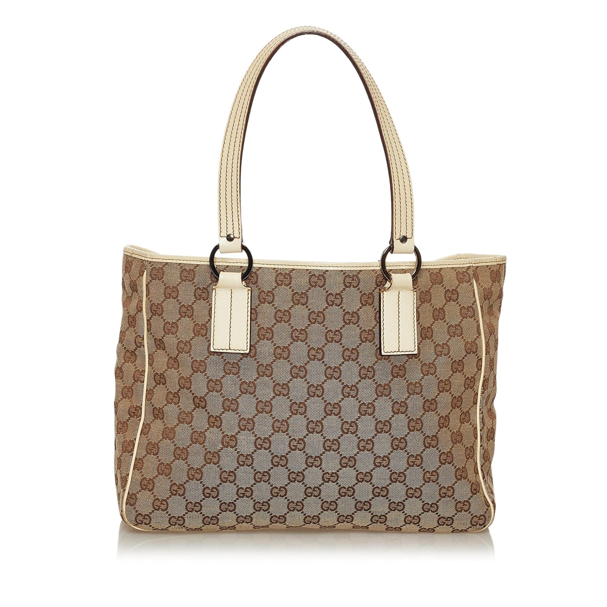 Gucci GG SHG Canvas White Brown Tote Bag