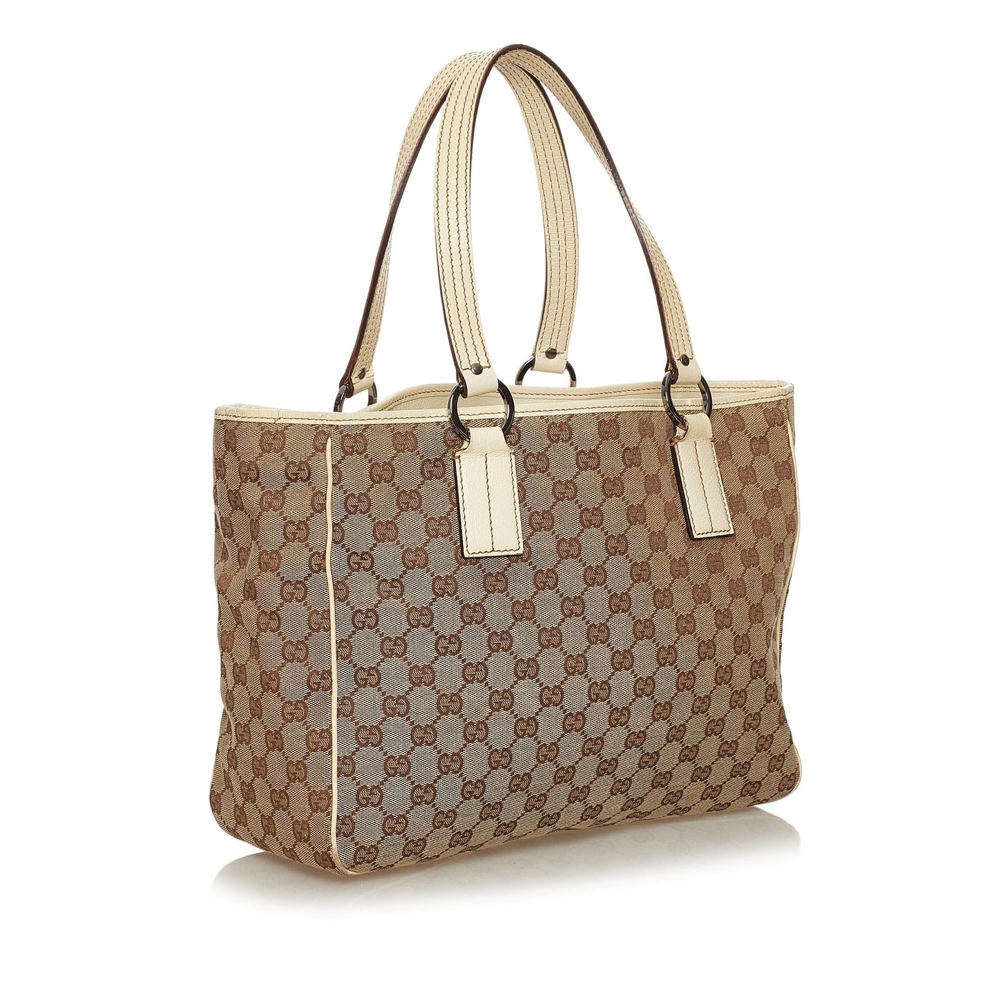 Gucci GG SHG Canvas White Brown Tote Bag