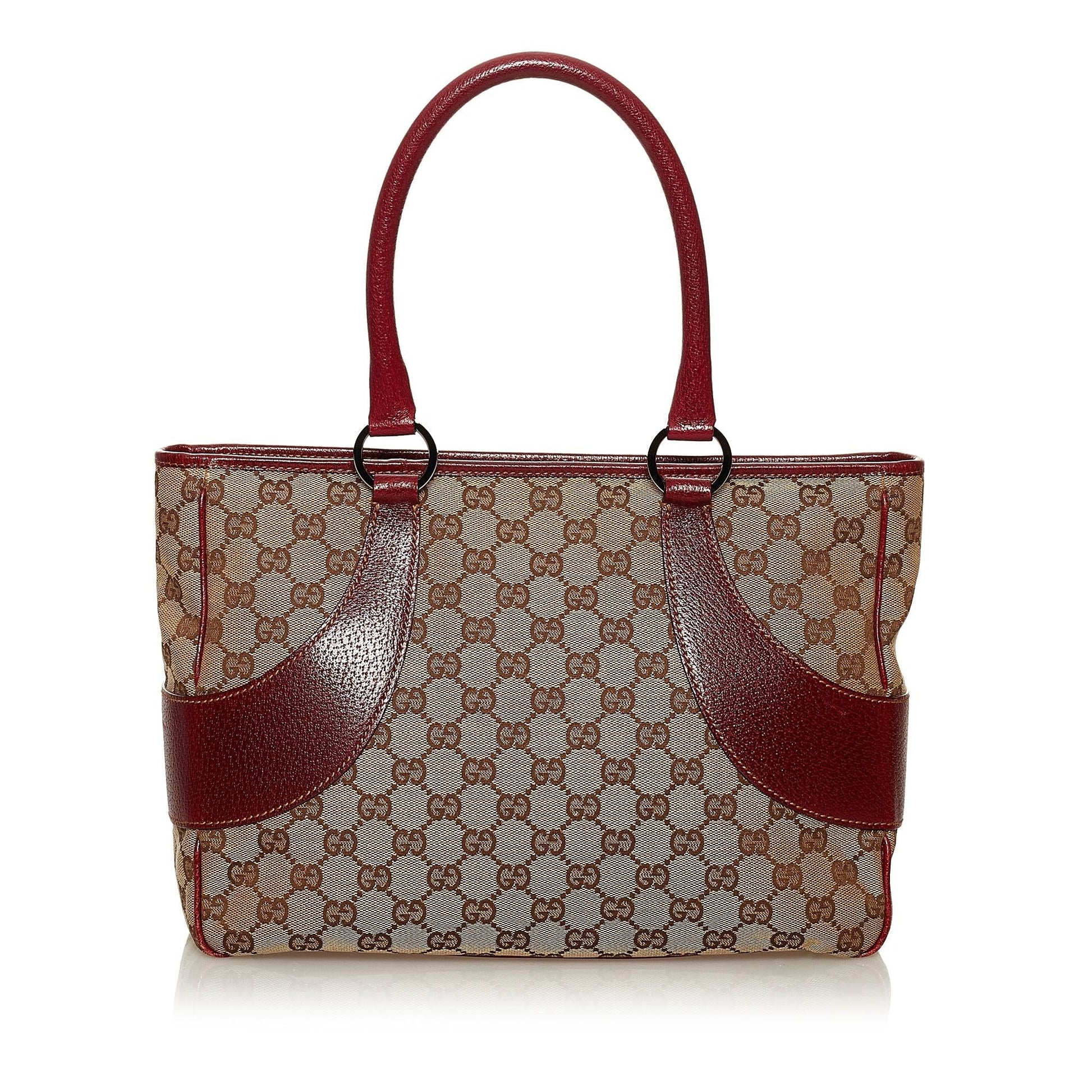 Gucci GG SHG Canvas Brown Red Tote Bag 3