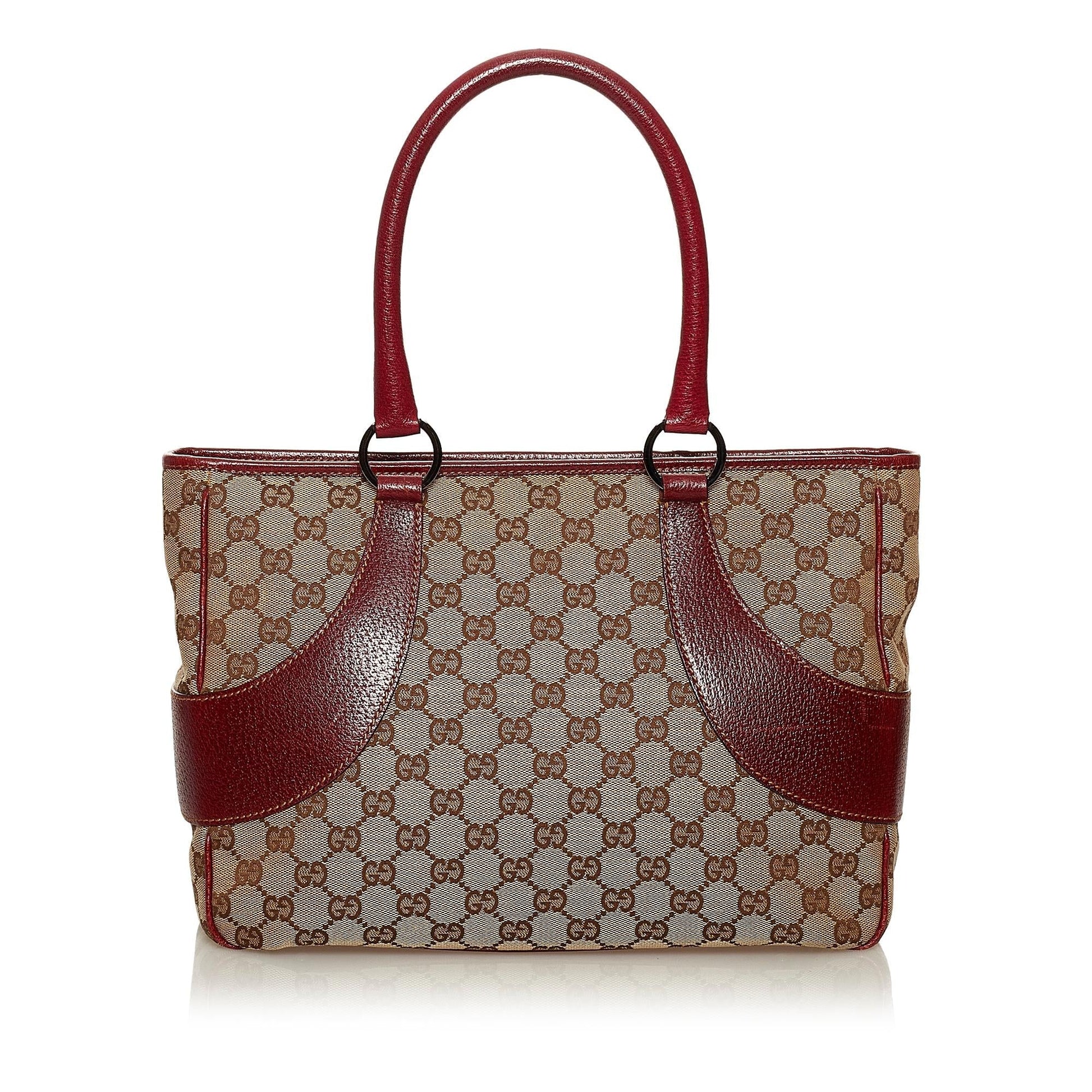 Gucci GG SHG Canvas Brown Red Tote Bag 3