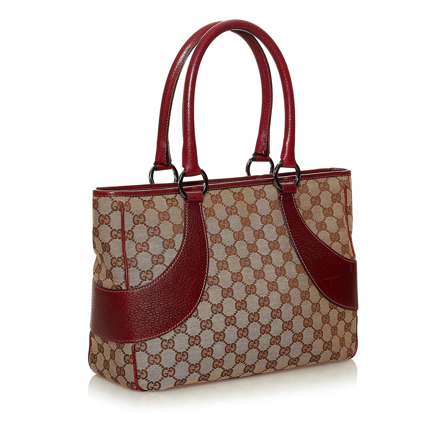 Gucci GG SHG Canvas Brown Red Tote Bag 3