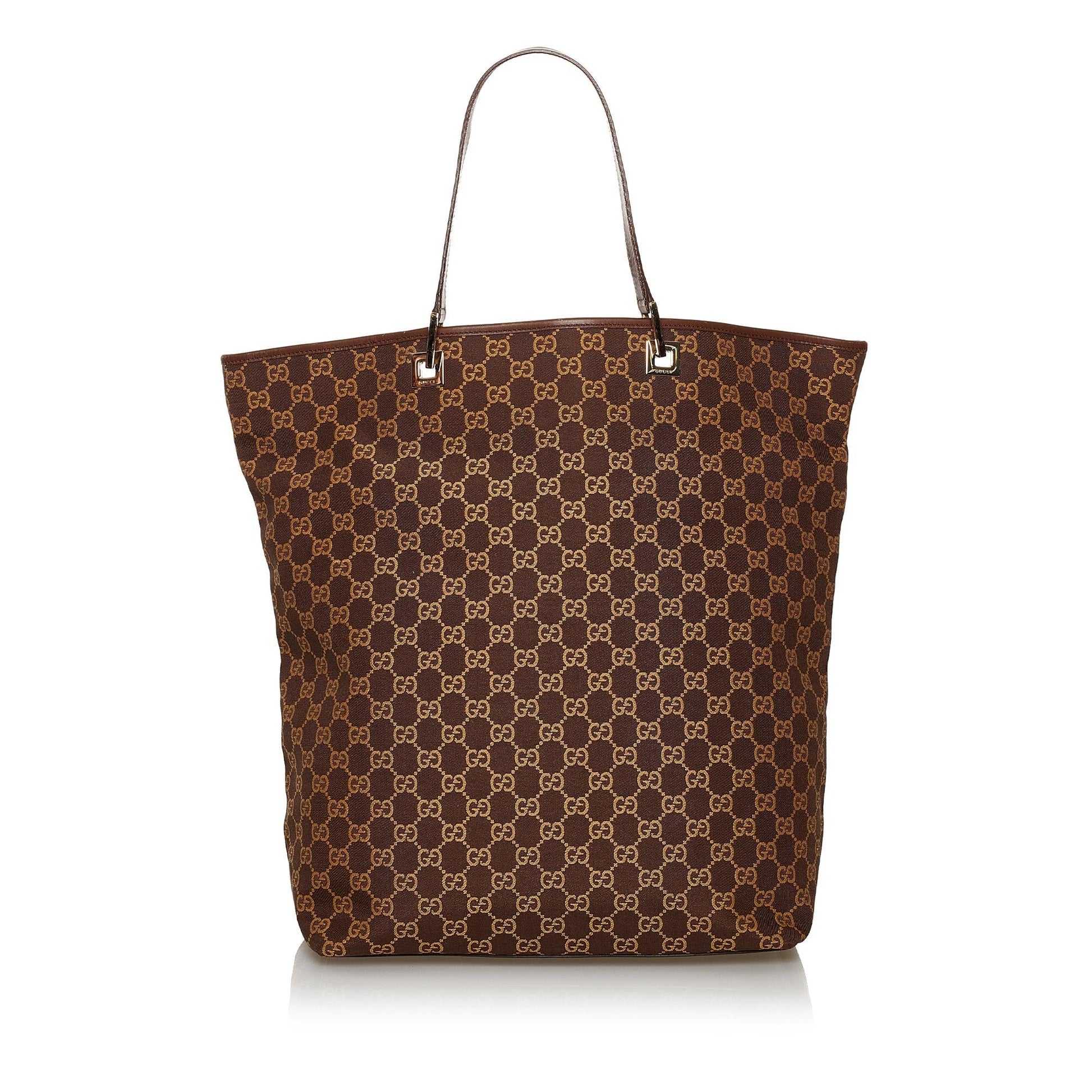Gucci GG SHG Canvas Calf Brown Tote Bag 7