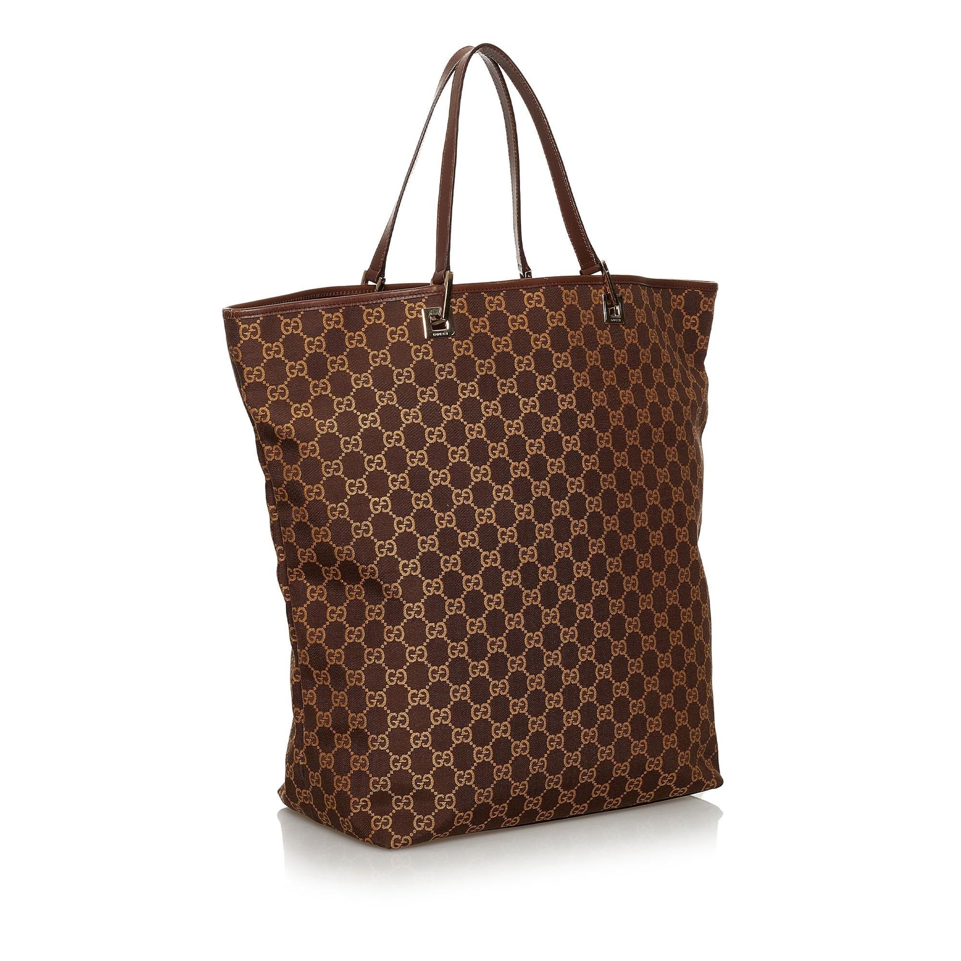 Gucci GG SHG Canvas Calf Brown Tote Bag 7