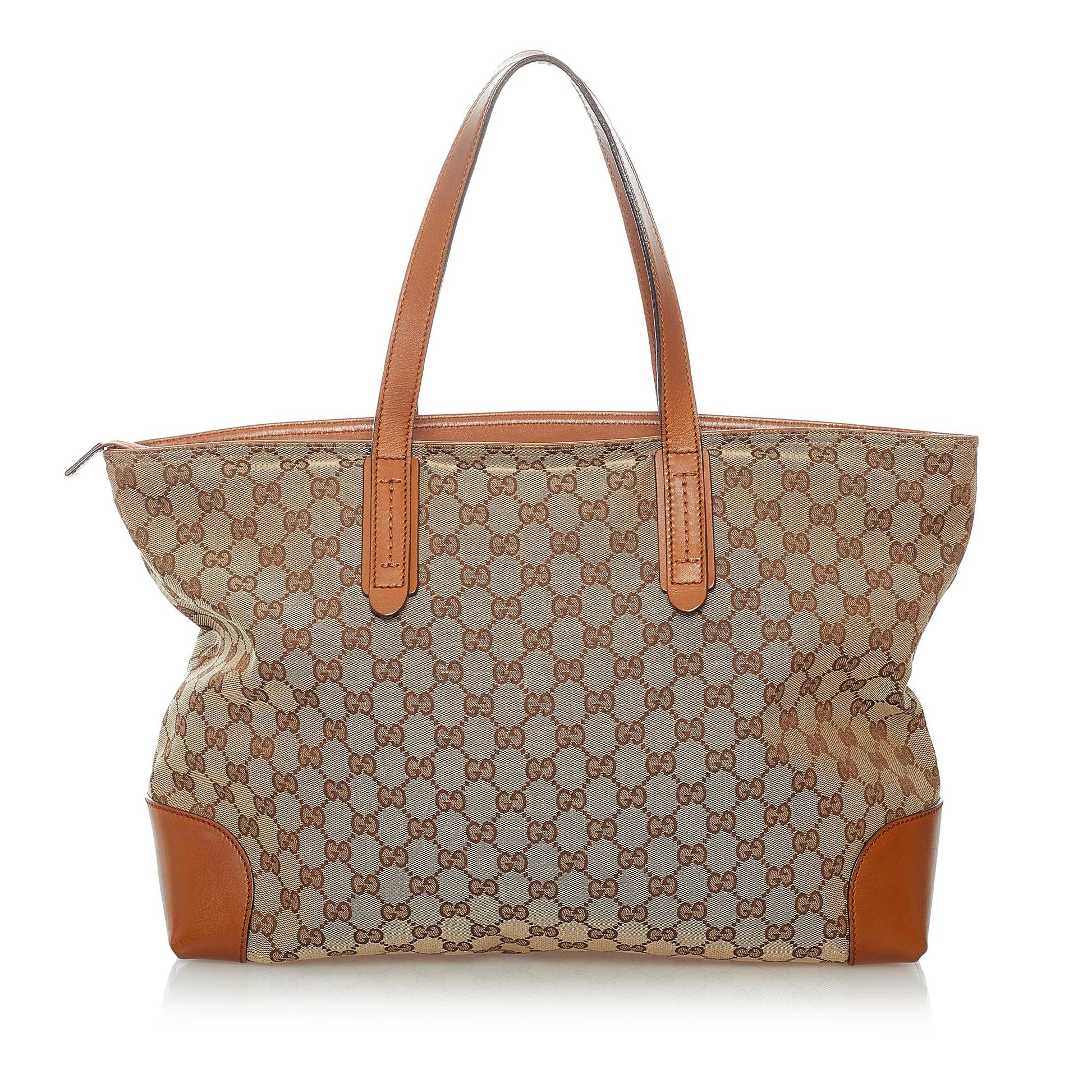 Gucci GG SHG Canvas Calf Brown Tote Bag 9