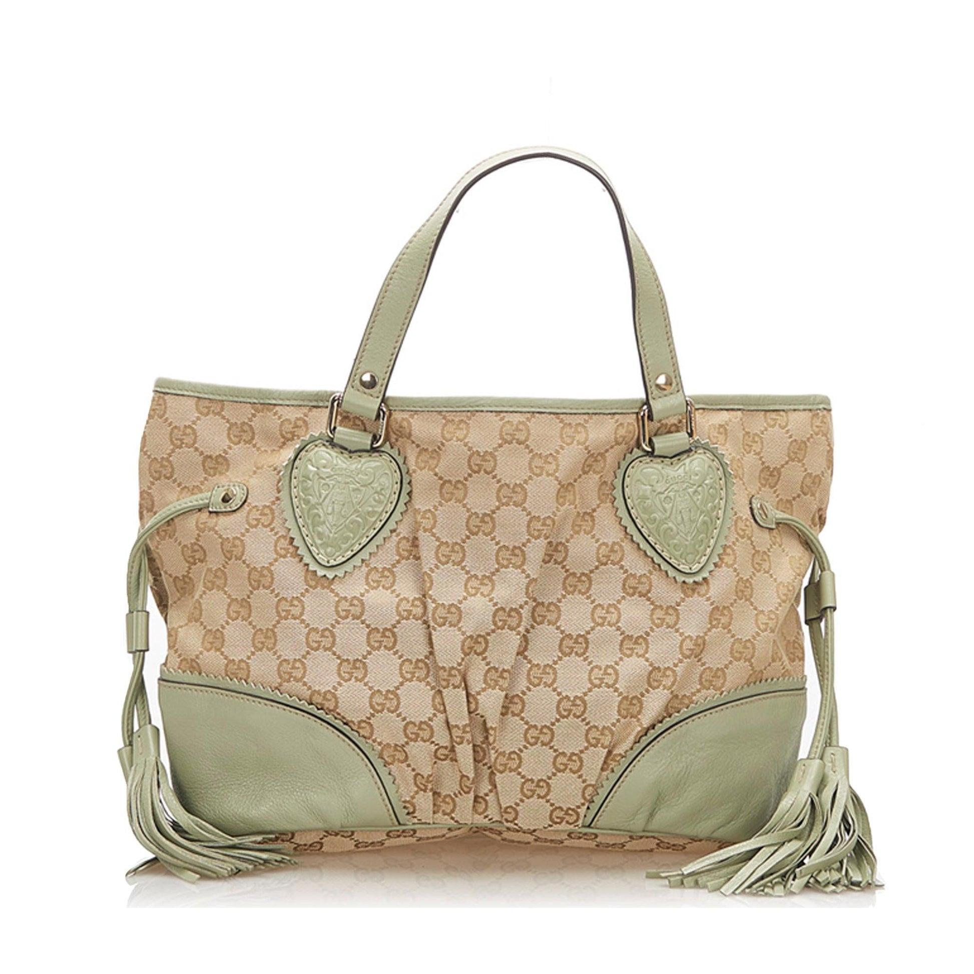 Gucci GG SHG Canvas Brown Green Tote Bag Bag Shg